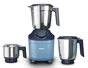 Philips HL7773/01 800-Watt Mixer Grinder with MicroGrind Technology | 3 Stainless Steel Jars (1.5L, 1L, 0.3L) | 3-Speed Control | Durable Plastic Body | Blue Colour | 2-Year Warranty