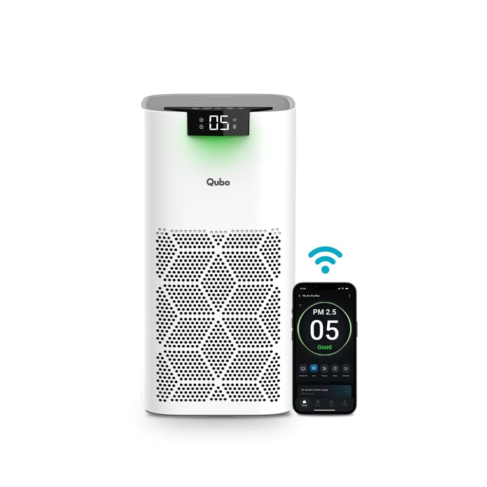 Qubo Smart Air Purifier Q500 for Home by Hero Group | Up to 500 Sq Ft | 99.99% Allergen Removal | True HEPA13 | 9000 Hrs Filter Life | App & Voice Control
