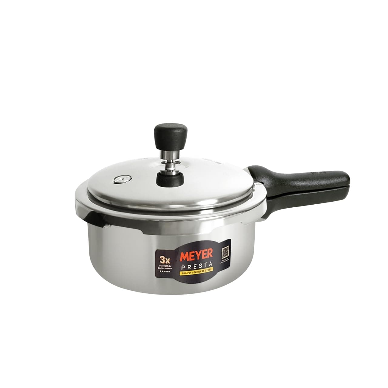 Meyer Presta Triply Pressure Cooker 2 Litre | Outer Lid Pressure Cooker | Gas and Induction Compatible | ISI Certified Food Grade Stainless Steel | 5-Year Brand Warranty | Silver