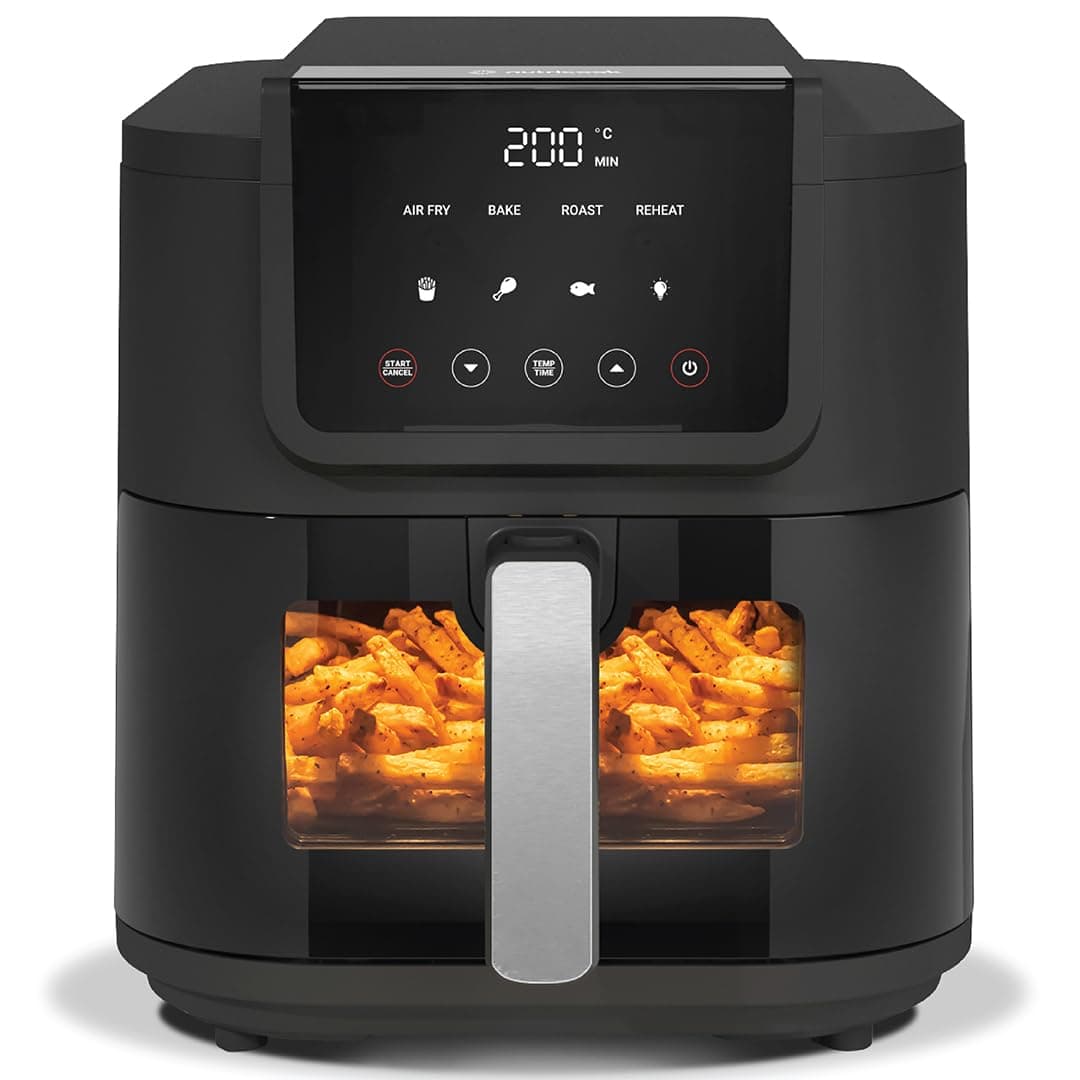 Nutricook 5L Air Fryer Slim (2025) with 100% Toxin-Free Ceramic Coating—No PTFE, PFAS, PFOA or Microplastics, Clear Window, Light & Large Basket | 1500W, 4 Presets, 2-Year Warranty