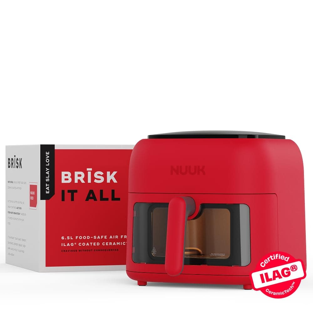NUUK BRĪSK 6.5L 100% Toxin-Free Air Fryer | ILAG® CeramicTech™ | No Micro plastics, No PTFE, PFAS, PFOA | 8 Cooking Presets | Digital Display | Shake Reminder | 360° Even Cooking