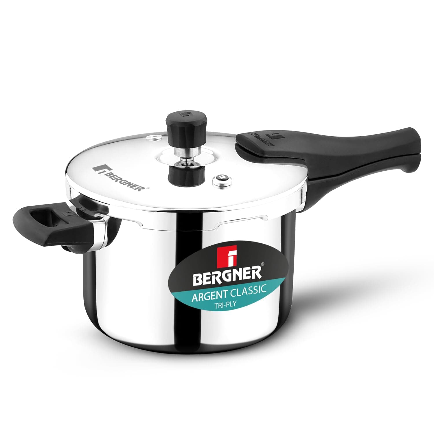 Bergner Argent Classic Triply Stainless Steel 3.5 Liters Outer Lid Pressure Cooker, Triply Cooker with Resettable Safety Valve, Sturdy Handle, Easy to Use and Clean - Induction and Gas Stove Ready