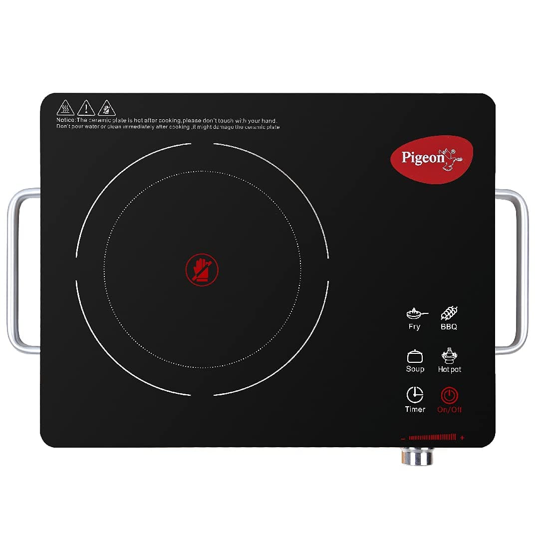 Pigeon Radiant Infrared Cooktop 2000 Watt, Compatable for all cooking utensils, Black, Medium