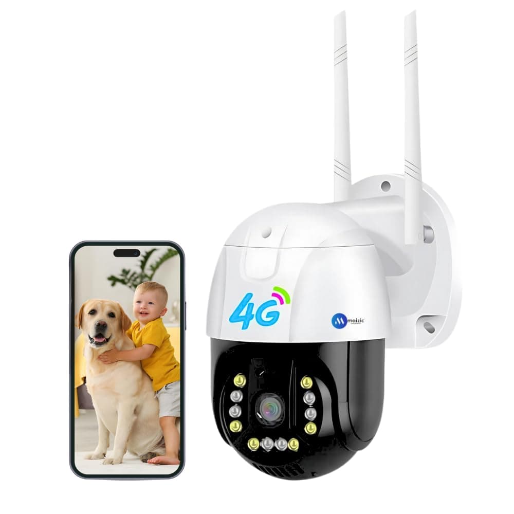 Maizic Smarthome 4MP Full HD 4G SIM Outdoor Security Camera, IP66 Waterproof Wireless PTZ CCTV, V380 App, Color Night Vision with Dual Light, Auto Tracking, Two-Way Audio, Live View