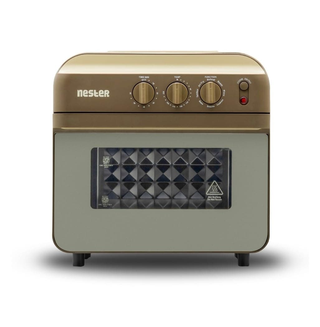 NESTER Full Stack Steamlock SS430 Stainless Steel Air Fryer Oven 16L | 1750W Steam + Air Fry | Multi-Function-Air Fryer, Reheat, Bake, Toast | Adjustable Temperature & Timer - Dalgona Brown