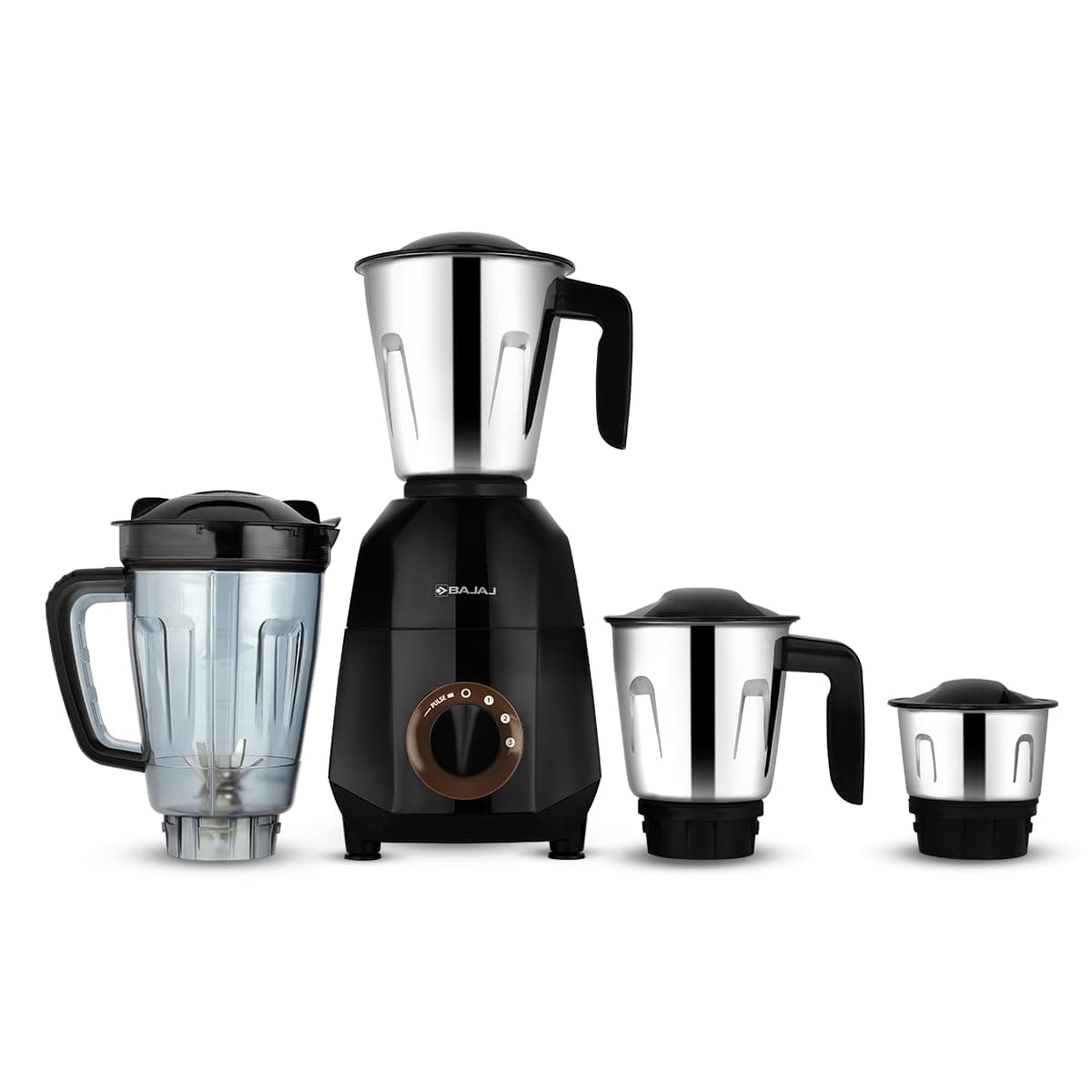 Bajaj Rex Dlx Ninja Series 4 Jar 750W Mixer Grinder | DuraCut Blades | 4 Stainless Steel Mixer Jars | Dry & Wet Grinding | 2 Yrs Warranty 【Black/Chocolate】