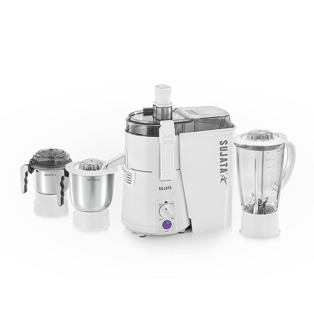 Sujata Powermatic Maxima Juicer Mixer Grinder|900 Watts Double Ball Bearing Motor|22000 RPM|Non-Stop 90 Mins Running|3 Jars including 1750ml Blender, 1000ml Grinder, 500ml Chutney Jar| (White)