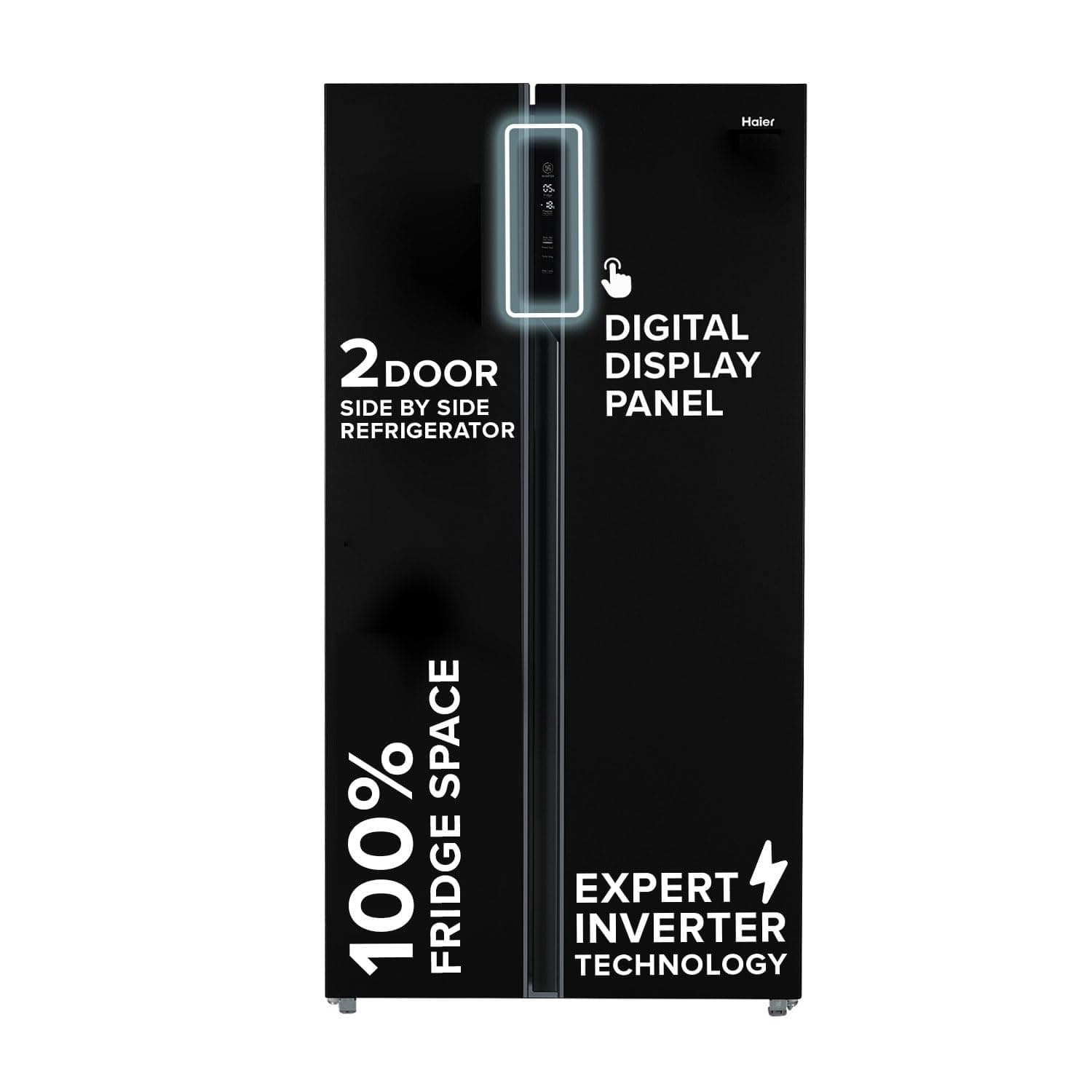 Haier 602L 3Star 2 Door Side by Side Frost Free Refrigerator|100% Convertible|Expert Inverter Technology|Digital Display Panel|Triple Twist Ice Maker|Deo Fresh Technology (HRS-682KS, Black Steel)