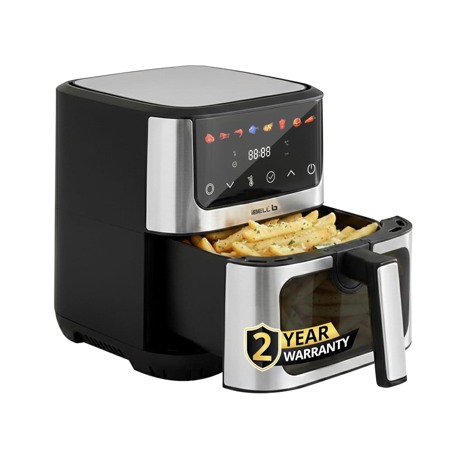 IBELL AEROFRY650 Air Fryer 6.5Litre For Home, 1600W Digital Touch Screen 8 Preset Mode, Rapid Heating up, Non-Stick Oven, Oilless Cooking, Temperature And Time Control, 2 Year Warranty (Black)