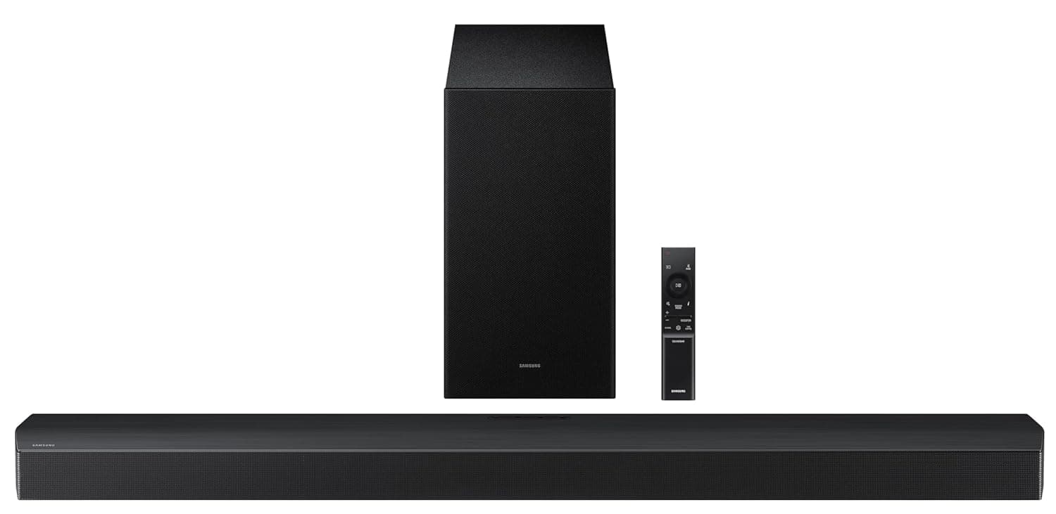Samsung 400 W 5.1 ch Soundbar with Dolby Audio | DTS Virtual:X | Q-Symphony | Center Speaker | 3D Surround Sound | HDMI ARC | Optical in | Bluetooth | USB | Wireless Subwoofer (HW-B750F/XL, Black)