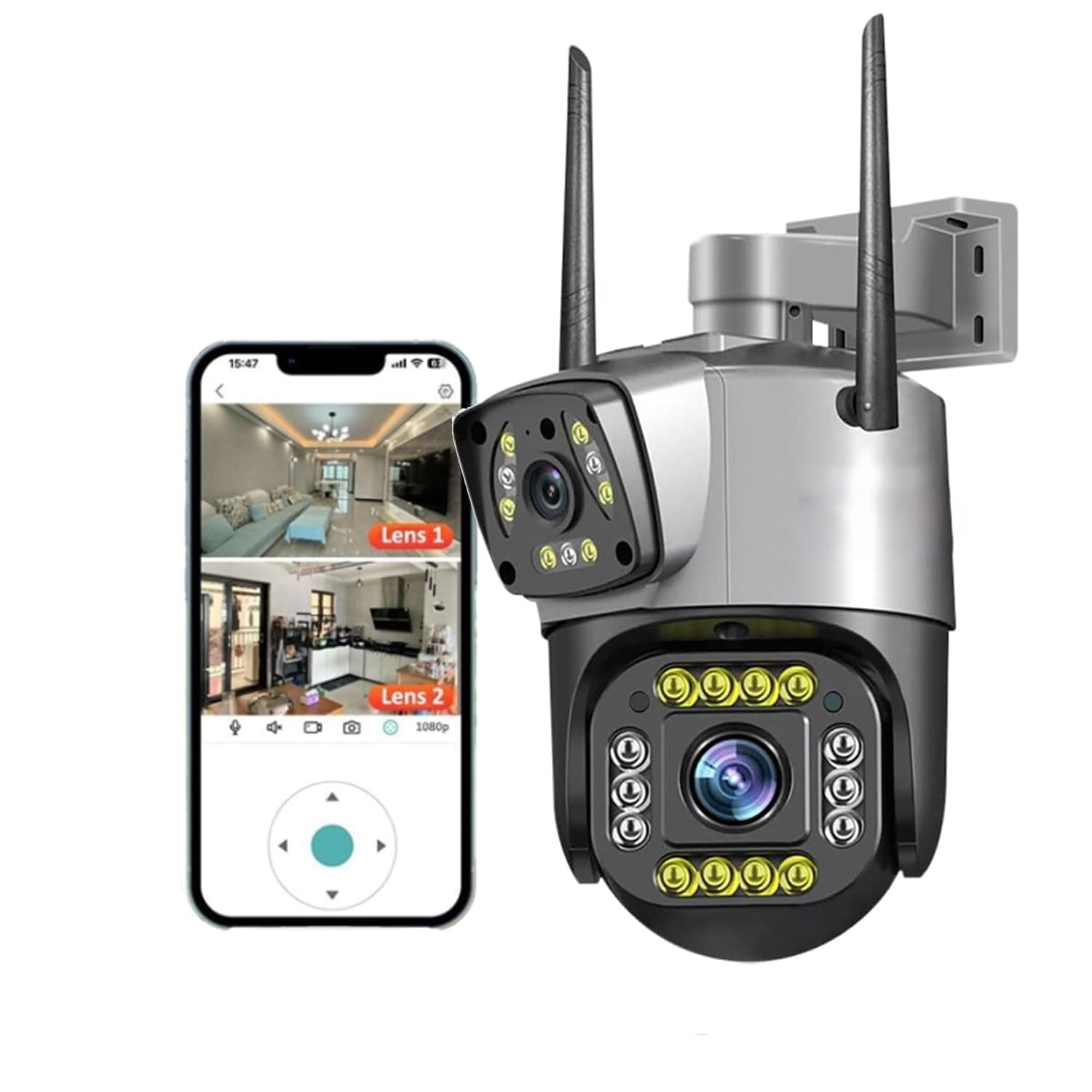 TP PLUS 6MP WiFi Dual Lens Outdoor PTZ CCTV Camera | 360° Rotation | Full HD | Color Night Vision | Two-Way Audio | Wireless Home Security Camera with Mobile App V380 Pro (Dual Lens PTZ2)