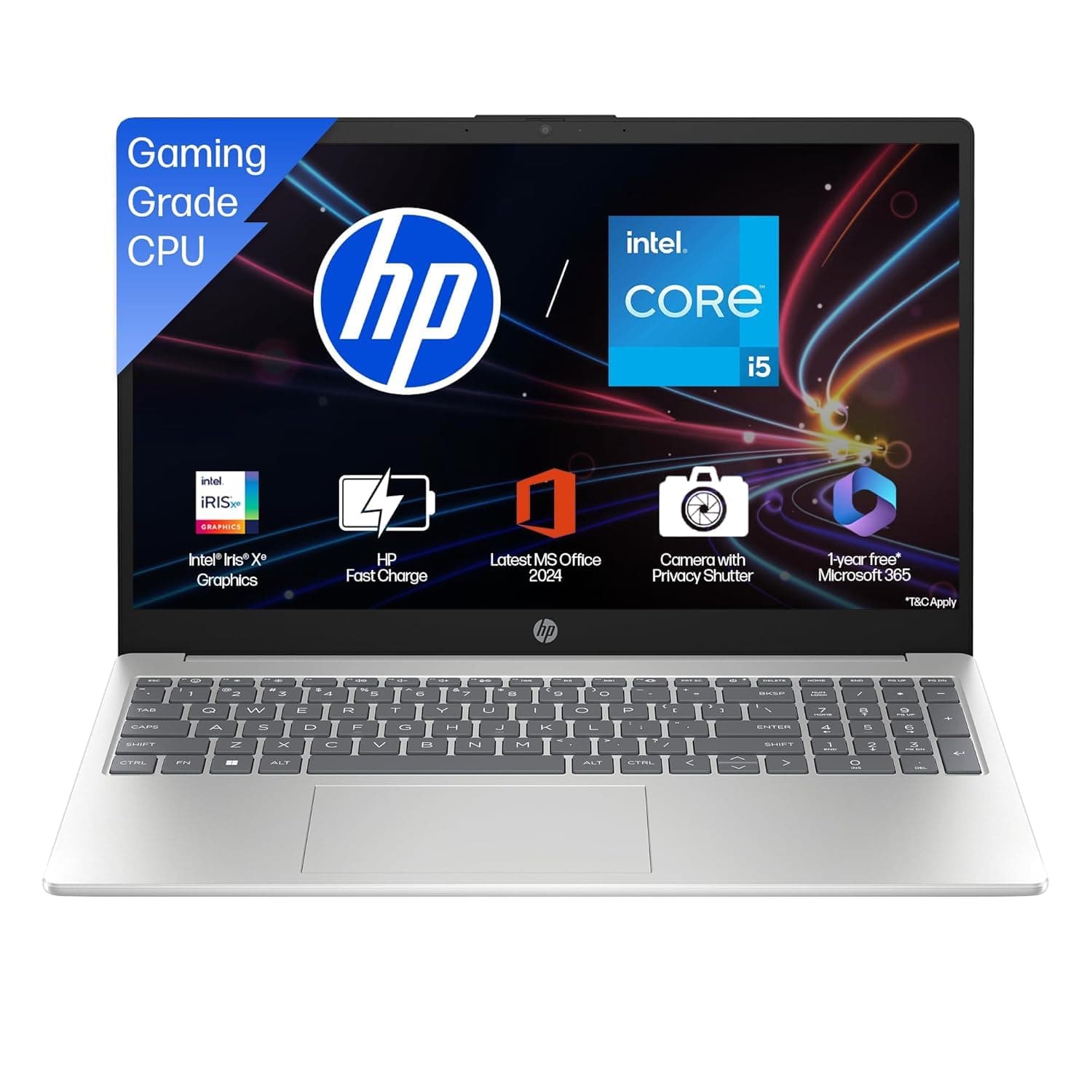 HP 15, 13th Gen Intel Core i5-13420H, (16GB DDR4, 512GB SSD), FHD, Anti-Glare, Micro-Edge, 15.6''/39.6cm, Win11, M365 Basic(1yr)* Office24, Silver, 1.65kg, FR0045TU, Camera w/Shutter, Backlit Laptop