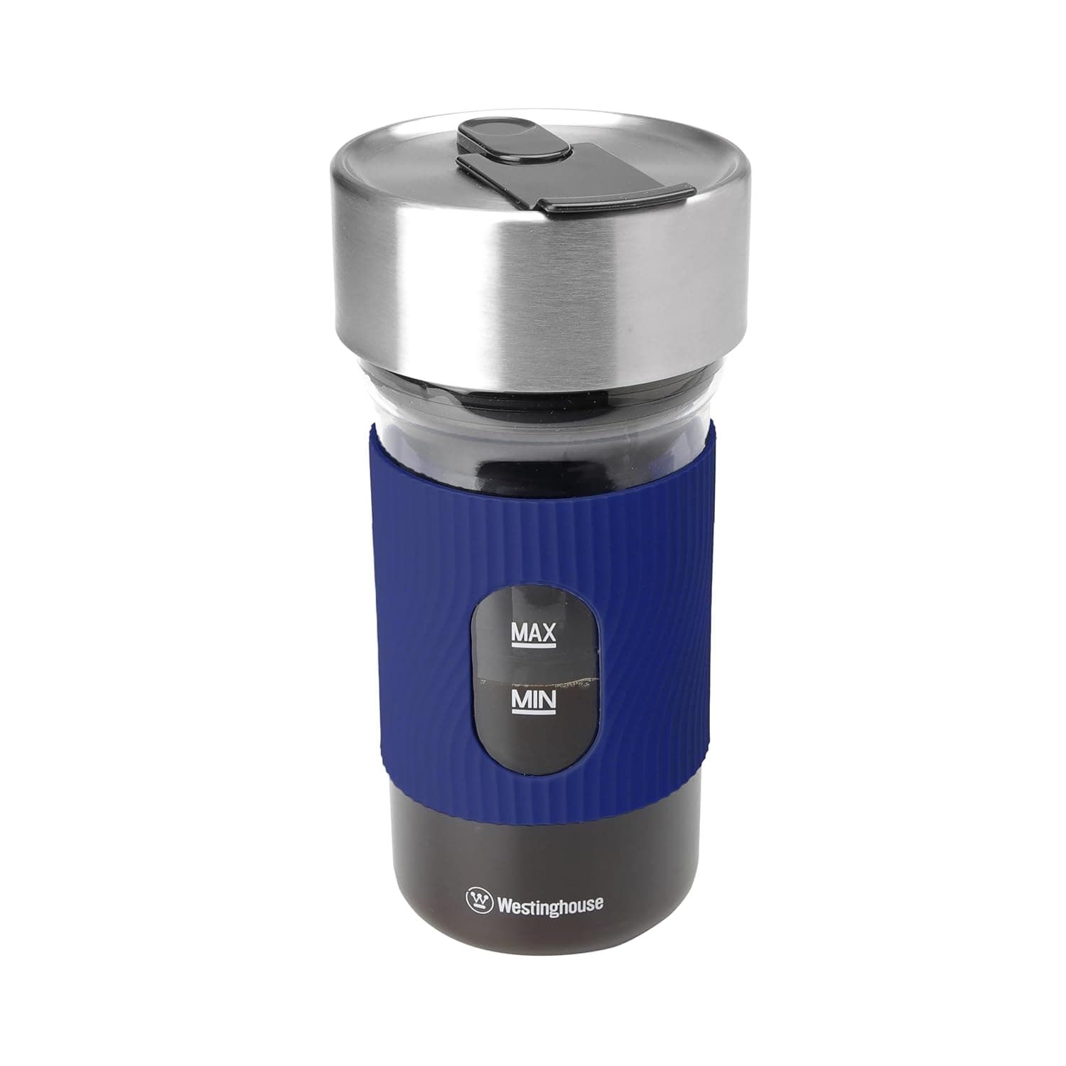 Westinghouse 600ml Portable Cold Brew Coffee Maker |1200 mAh Battery, Cordless, Rechargeable, Compact |Transparent Brewing Chamber Anti-Slip Sleeve |Ready-to-Drink in 15 Minutes |2 Yr Warranty (Navy)
