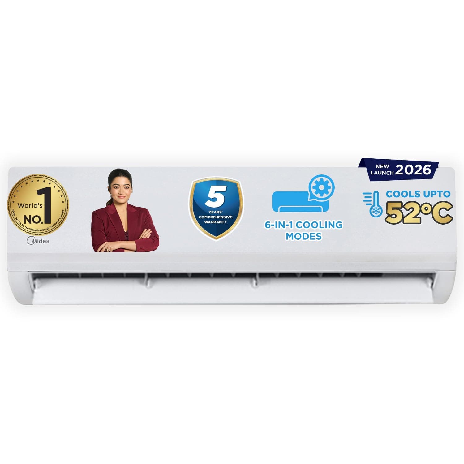 Midea 1.5 Ton 5 Star Inverter Split AC (Copper, Convertible 6-in-1 with Auto Intelligence,Turbo Mode for Faster Cooling, Auto Clean & HD+PM 2.5 Filter,2026 Model, Santis Max RYL-MAI18SR5R36F0, White)