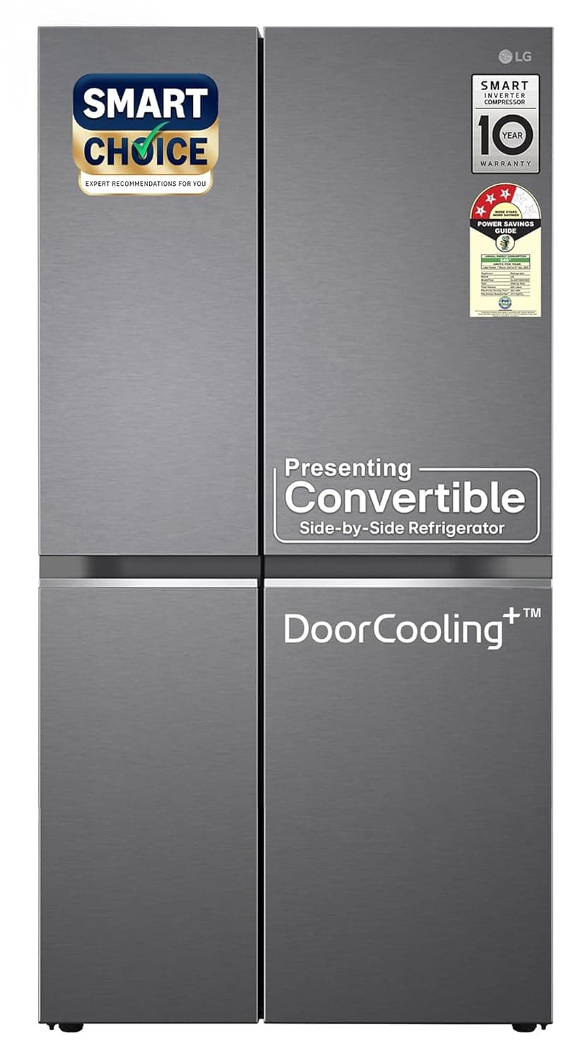 LG 650 L, 3 Star, Smart Inverter Compressor, Convertible, Door Cooling+, Frost Free Double Door Side by Side Refrigerator (GL-B257HDS3, Dazzle Steel, Express Freeze)
