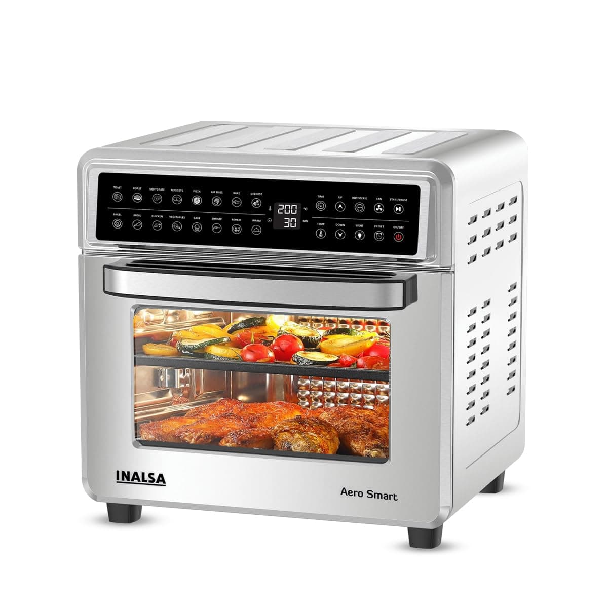 INALSA Air Fryer Oven With 23L Capacity|1700 W-16 Preset Programs |Digital Display and Touch Control| Rotisserie & Convection| 9 Accessories| Recipe Book|2 Year Warranty-Aero Smart23
