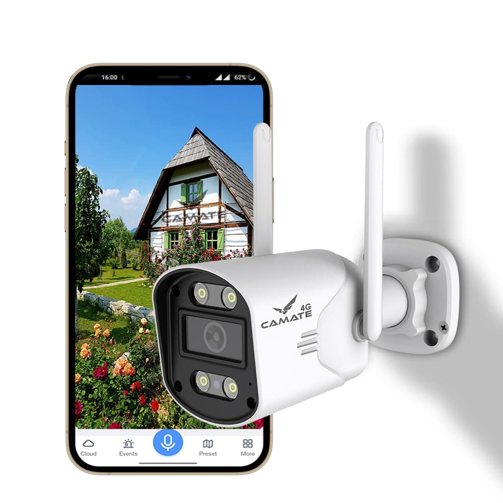 Camate Knight 3MP (SIM Based) Wireless Outdoor Bullet CCTV Camera | for Remote Sites | No WiFi Needed | Color Night Vision | 2-Way Audio | Motion Detection | Waterproof | Supports 256GB SD Card