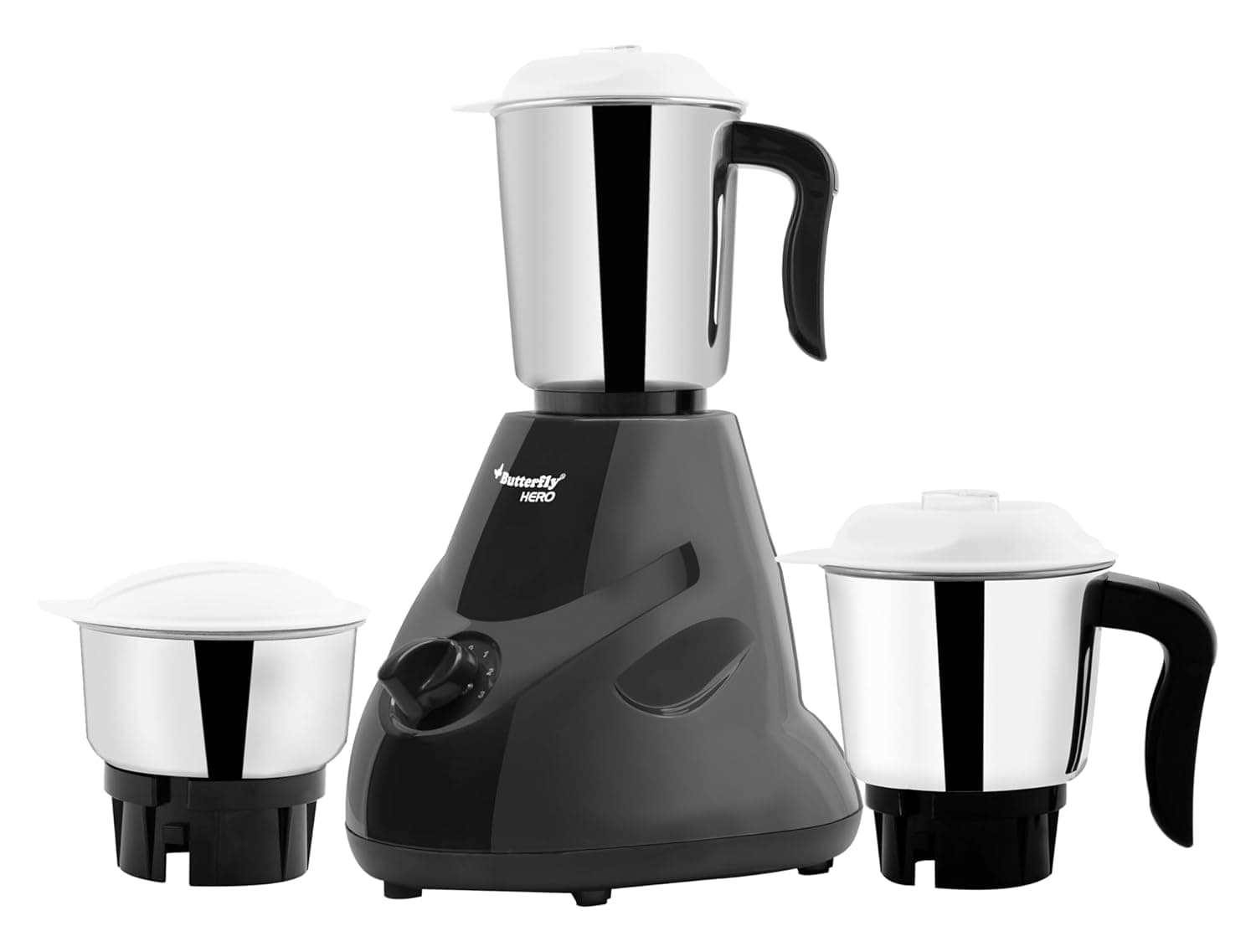 Butterfly Hero 500 Watts Mixer Grinder with 3 Jars | Stainless Steel Multipurpose Jars | ABS Body | Motor Overload Protection | 1 Year Manufacturer's Warranty | Grey