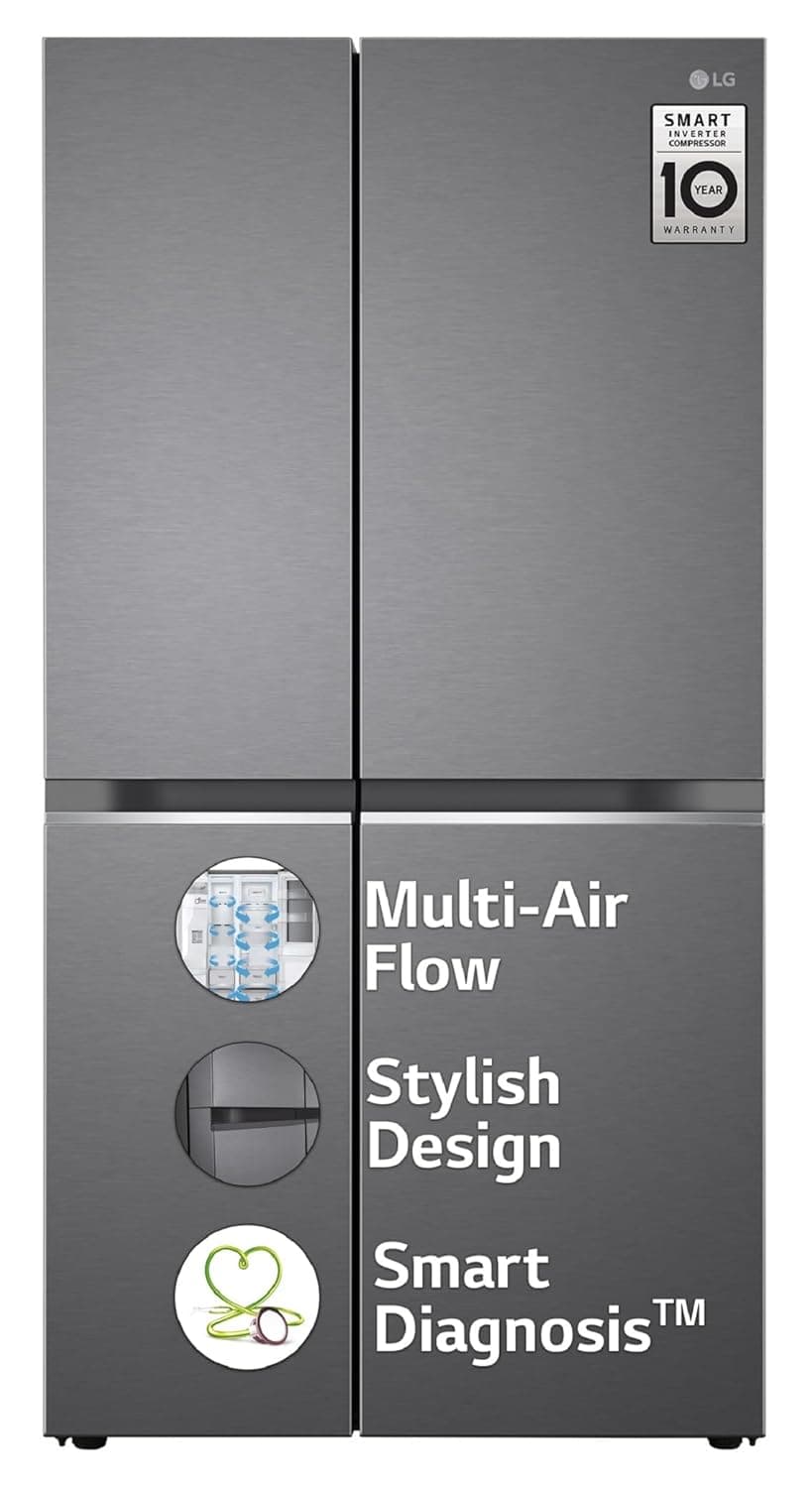 LG 655 L Frost-Free Smart Inverter Double Door Side-By-Side Refrigerator (GL-B257HDSY, Dazzle Steel, Express Freeze | Multi Air-Flow)