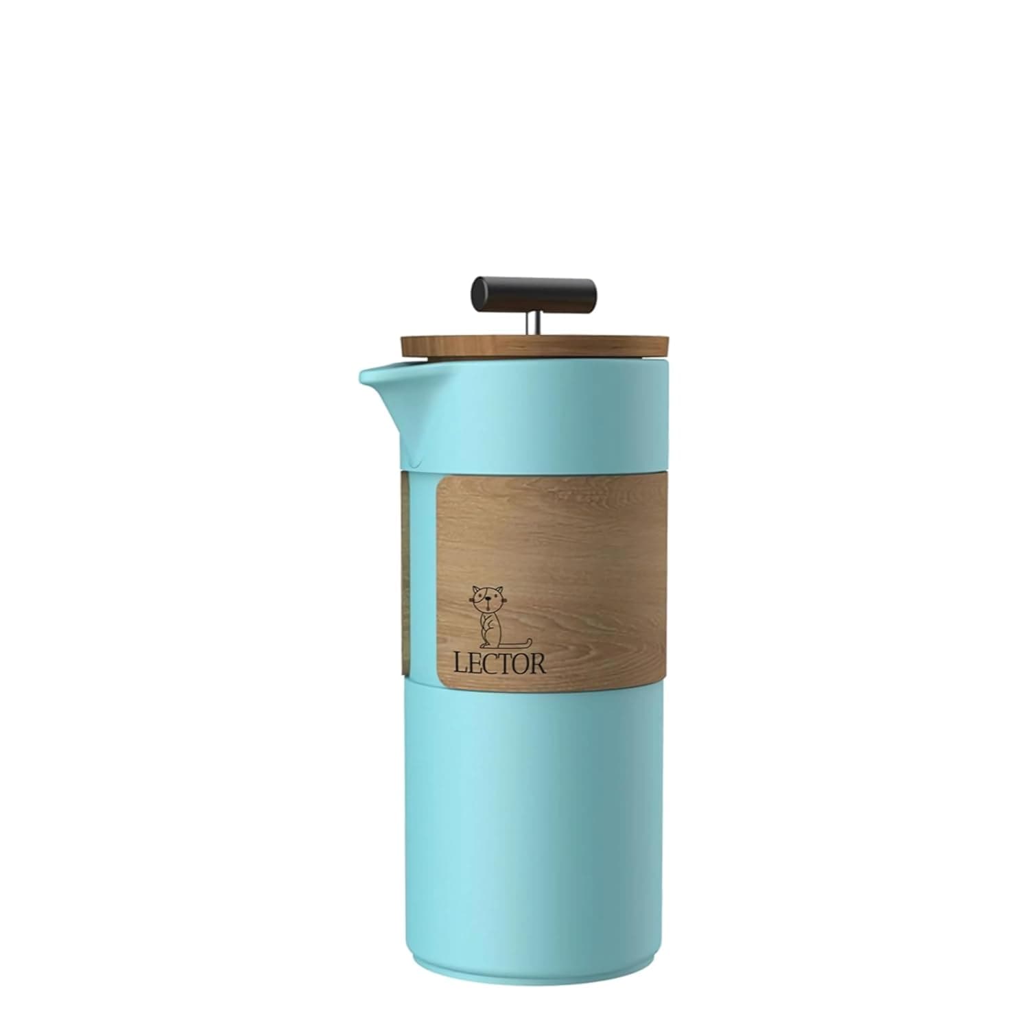 LECTOR Atlantis French Press Coffee Maker | 450ml Capacity | Premium Ceramic Body with Natural Wood Sleeve & Lid | Manual Brewer for Coffee & Tea | Strong Ceramic Build, Superior Filtration (Blue)