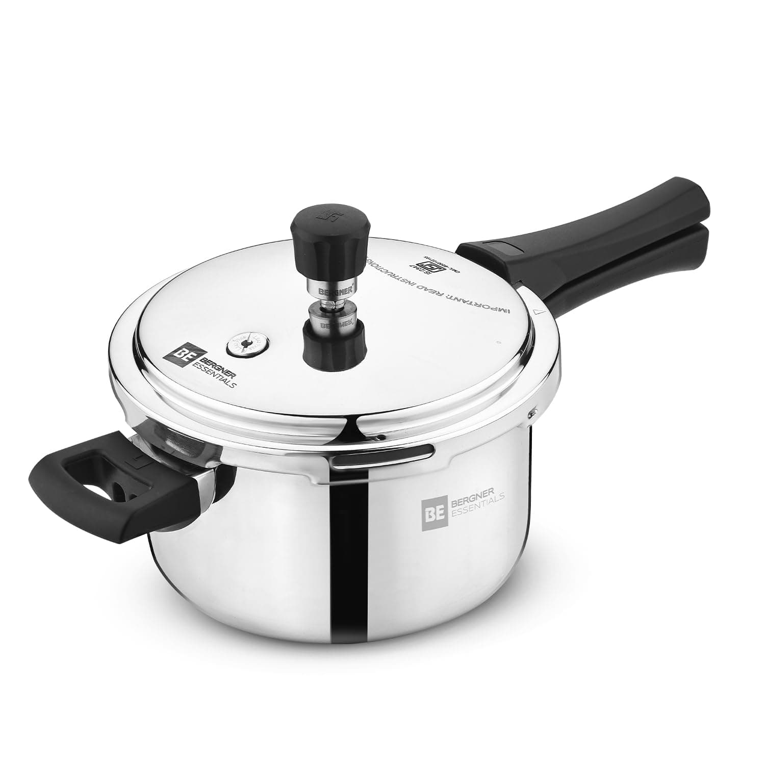 Bergner BE Essentials Tripro Triply Stainless Steel 3 Liters Outer Lid Pressure Cooker, Faster and Even Heating, Healthy Cooking, Easy to Clean, Full Induction Bottom and Gas Stove Ready