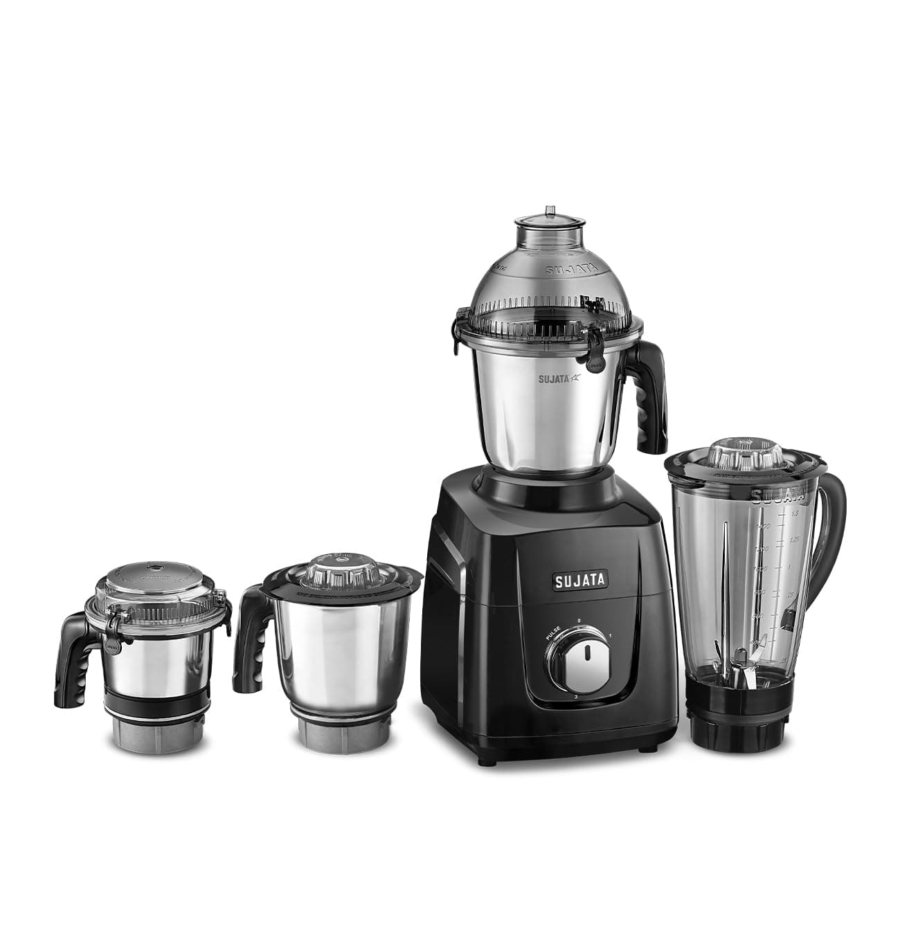 Sujata MG03 Mixer Grinder|1000 Watts Double Ball Bearing Motor|24000 RPM|Non-Stop 90 Mins Running|4 Jars including 1750ml Blender with Coconut Milk Extractor, 1500ml, 1000ml, 500ml Jar| (Black)