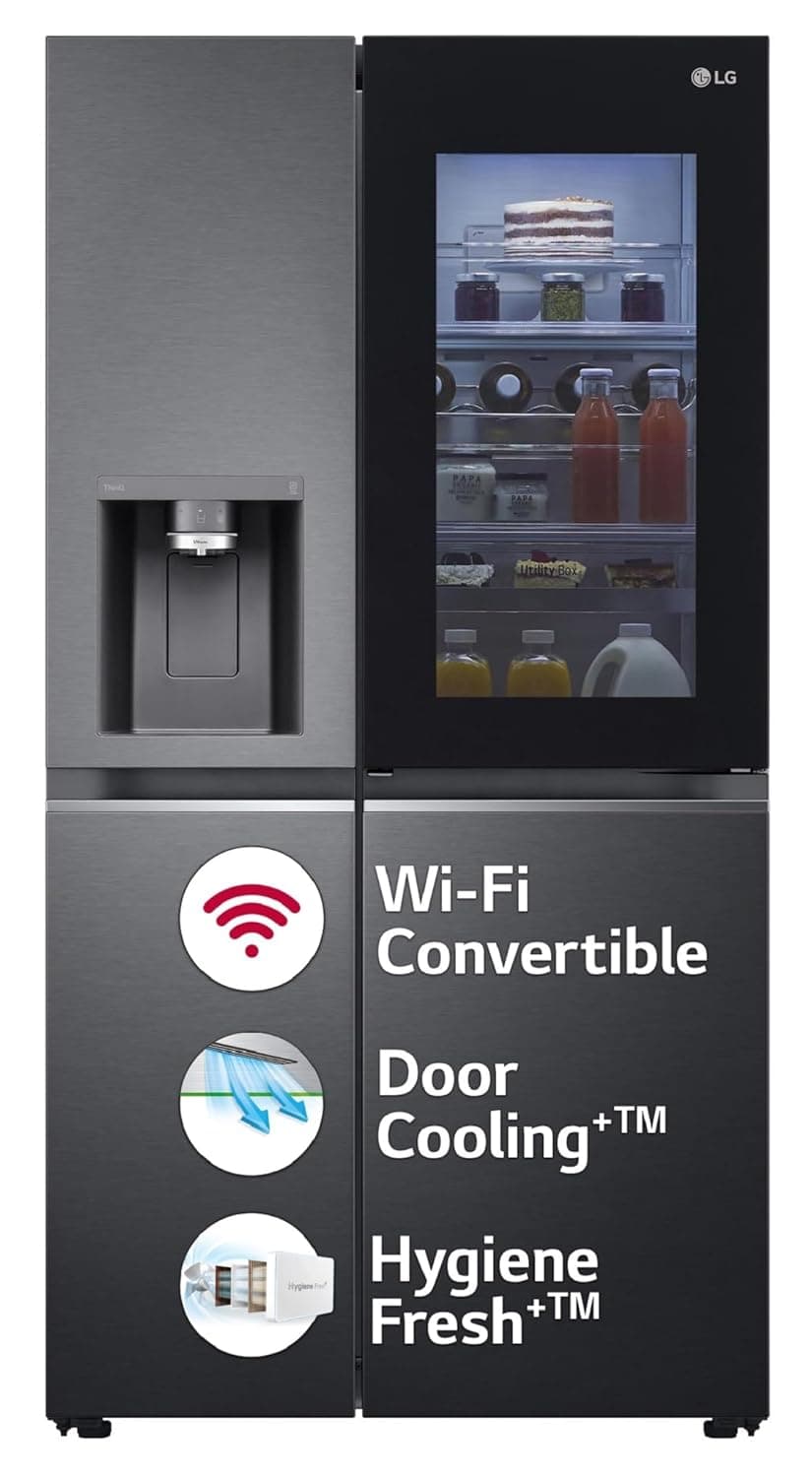 LG 630 L, Frost-Free, Inverter, Wi-Fi Convertible, InstaView Door-In-Door, Side-By-Side Refrigerator with Ice and Water Dispenser (GL-X257AMC3, Matte Black, Door Cooling+ with Hygiene Fresh+)