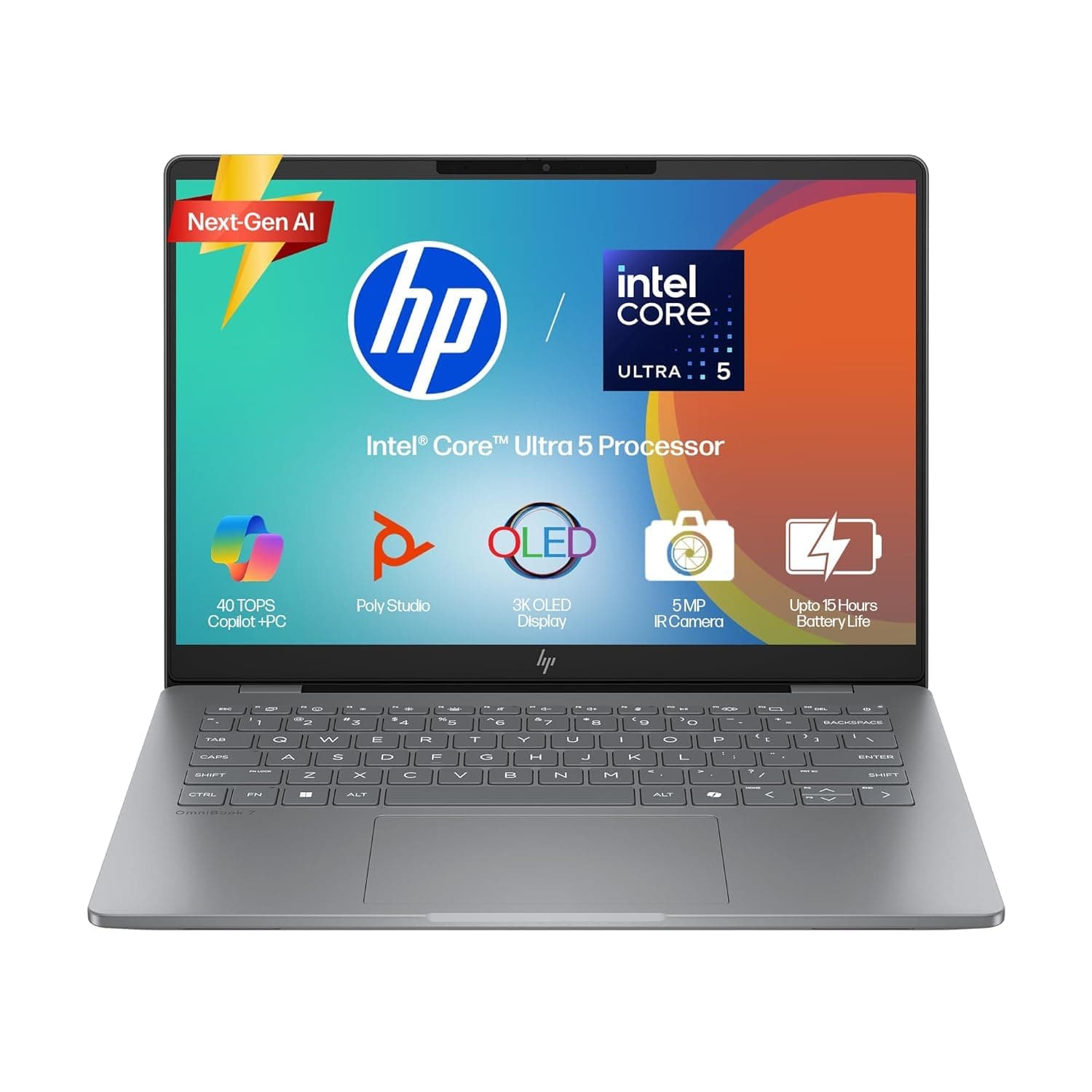 HP Omnibook (Previously Envy) X Flip OLED Intel Core Ultra 5 226V, 40 Tops (16GB LPDDR5x, 1TB SSD) 3K,120hz, 14''/35.6cm, 2-in-1, Win11, M365* Office24, Silver, 1.38kg, fm0099TU AI Laptop