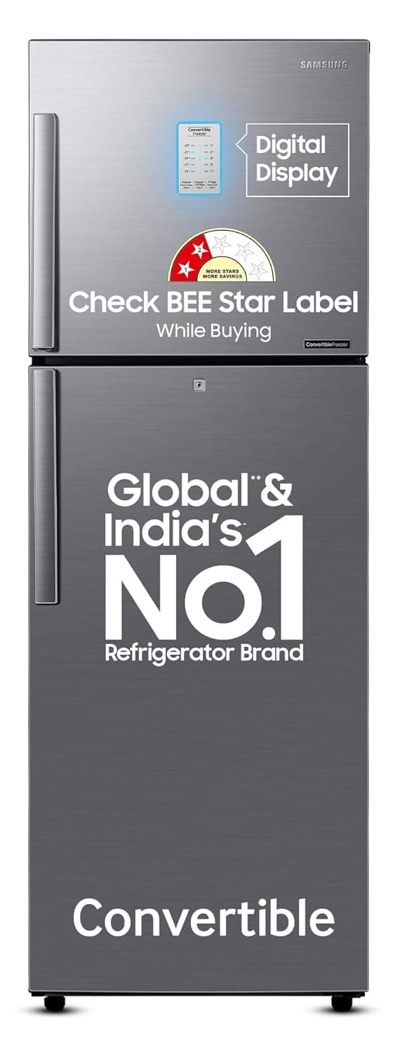 Samsung 236 L, 2 Star, Convertible, Digital Inverter with Display Frost Free Double Door Refrigerator (RT28C3922S9/HL, Silver, Refined Inox)