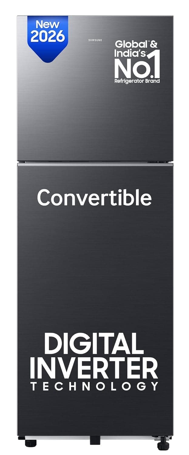 Samsung 236 L, 3 Star, Convertible, Digital Inverter Frost Free Double Door Refrigerator (RT40H28U3FHL, Black Caviar Matt, 2026 Model)