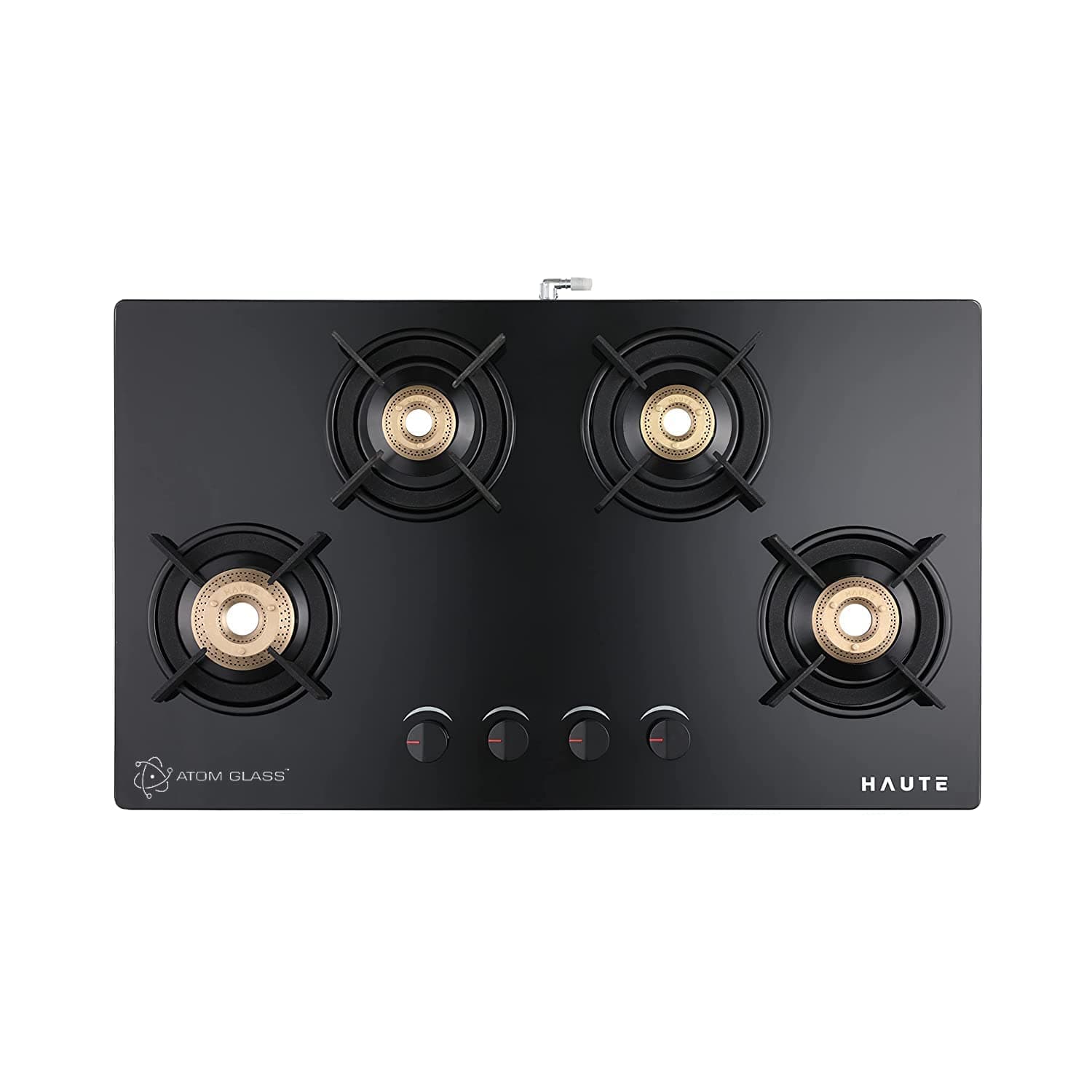 Haute Evoque series 3.0 Black 4 Burner Manual Stove | 8 MM Atom Glass | ISI certified |LPG and PNG |Door Step Service |10 Year Warranty by Haute Home