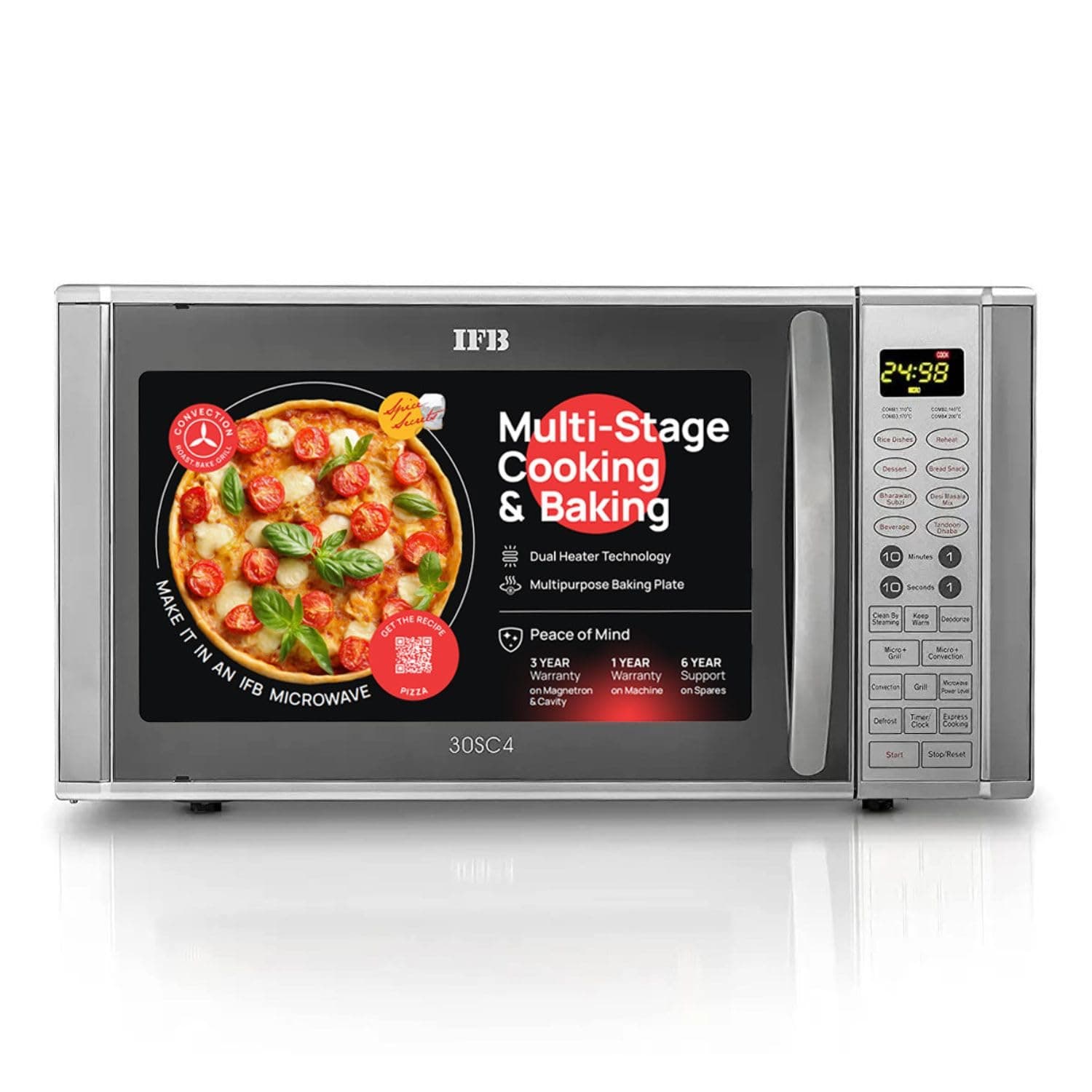 IFB 30 L Convection Microwave Oven (30SC4, Metallic Silver), STANDARD