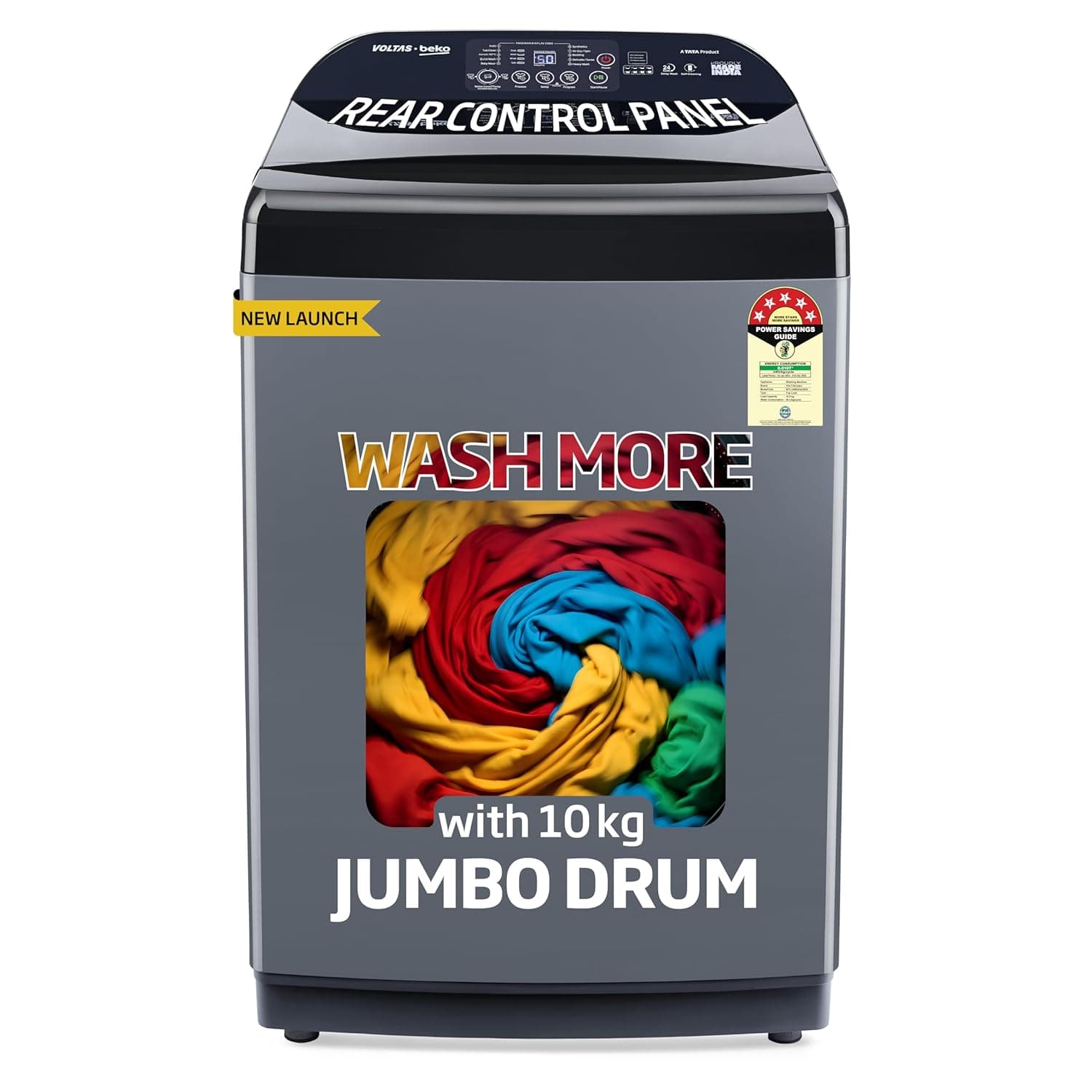 Voltas Beko, A Tata Product 10 Kg 5 Star Fully-Automatic Top Loading Washing Machine (WTL1006UEA/OBS1060, Grey, Double Waterfall Technology)