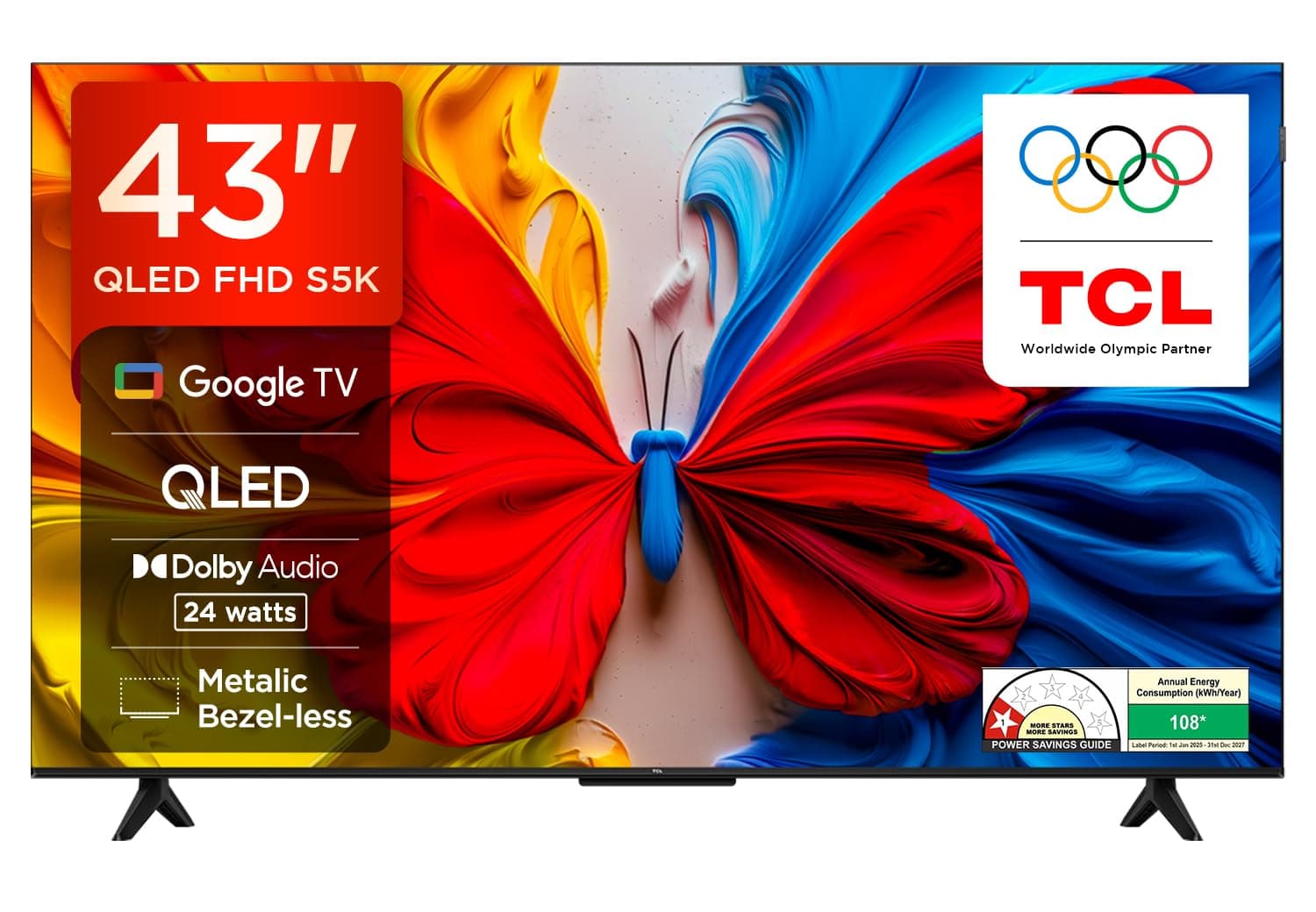 TCL 108 cm (43 inches) Metallic Bezel-Less FHD QLED TV 43S5K (Black)