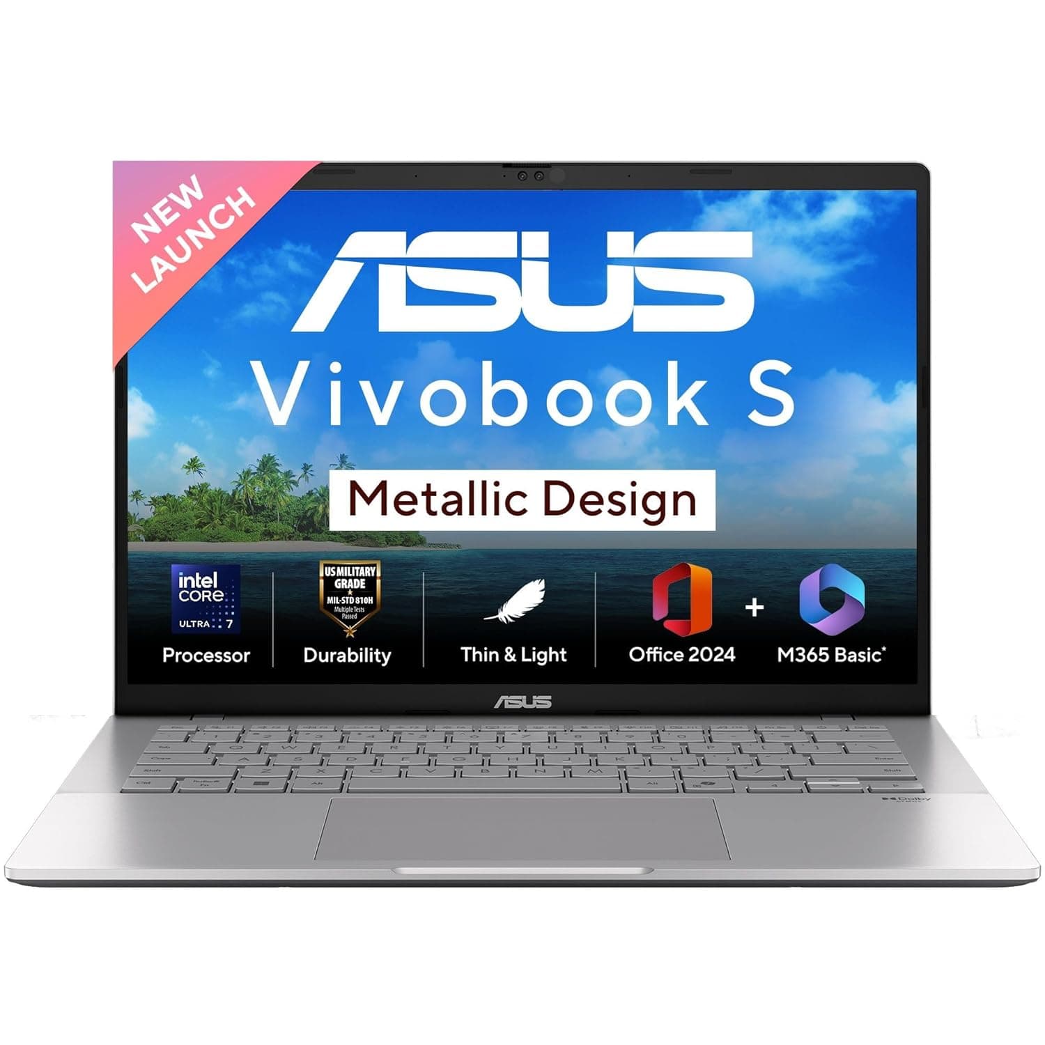 ASUS Vivobook S14, Intel Core Ultra 7 255H, 16GB RAM, 512GB SSD, FHD+ 14", Windows 11,Office Home 2024 M365 Basic (1Year)*, Cool Silver, 1.4Kg, S3407CA-LY084WS, Intel Arc iGPU, Metallic Design Laptop