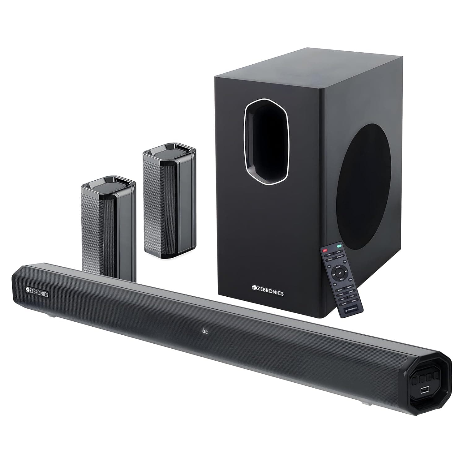 ZEBRONICS Juke BAR 7600 Soundbar, 300 Watts, 5.1 Surround, Dual Rear Satellites, Triple Driver Soundbar, 6.5"" Subwoofer, Bluetooth 5.0 | HDMI (ARC) | Optical | USB | AUX