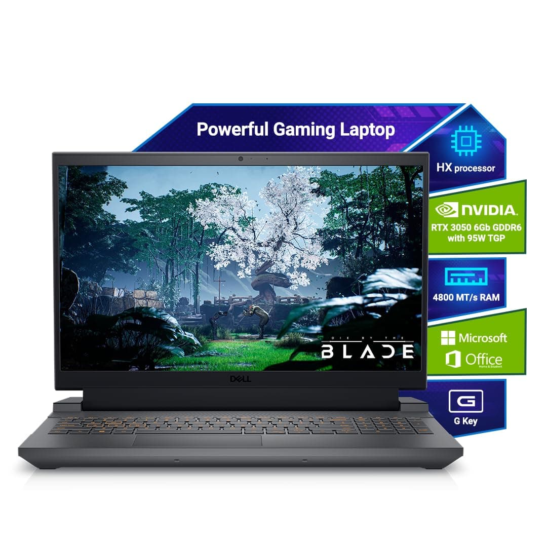 Dell G Series, 13th Gen Intel Core i5-13450HX, NVIDIA RTX 3050-6GB, 16GB DDR5, 512GB SSD, FHD, 15.6"/39.62cm, Windows 11, Microsoft Office Home 2024, 2.65KG, G15-5530, Backlit Keyboard, Gaming Laptop