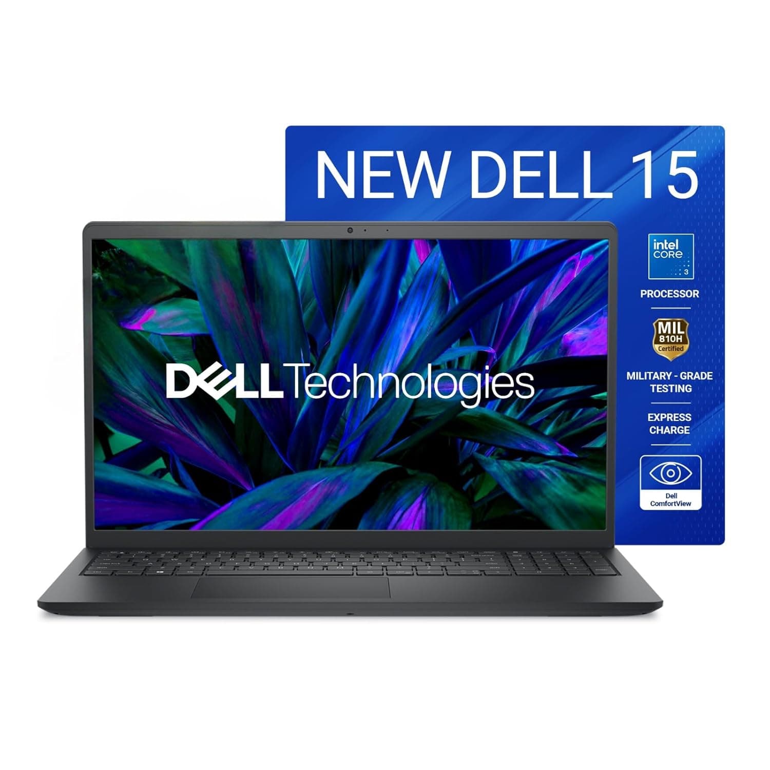 Dell 15, Intel Core 3, 14th Gen-100U, 8GB DDR4, 512GB SSD, FHD IPS, 15.6"/39.62cm, Windows 11, Microsoft Office Home 2024, Carbon Black, 1.63Kg, Dell 15, Intel UHD Graphics, Thin & Light, Laptop