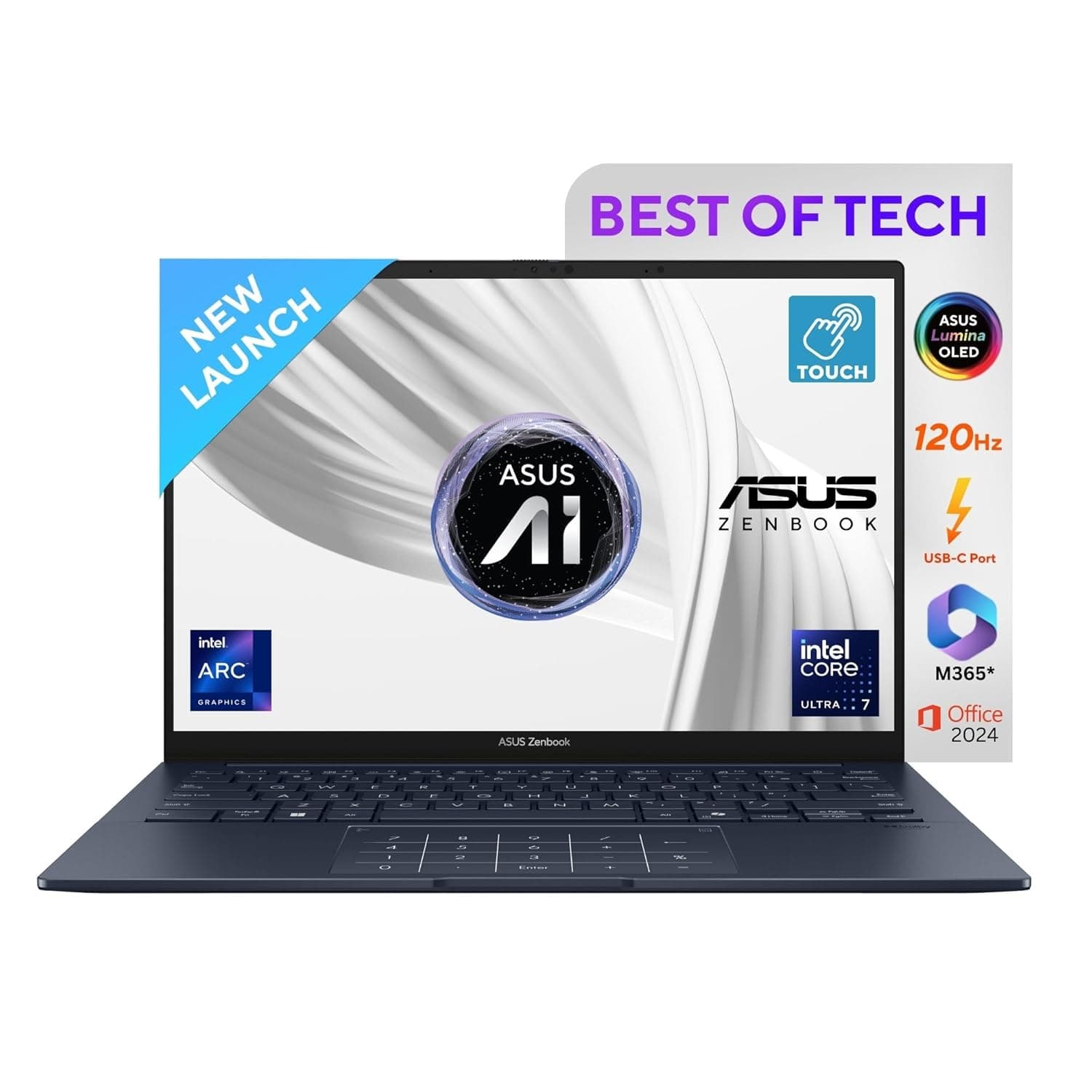 ASUS Zenbook 14,Intel Core Ultra 7 (Series 2), Intel Arc iGPU,32GB,1TB,3K OLED Touch Screen,14",Windows 11,M365 Basic (1Year)*,Office 2024,Ponder Blue,1.28 kg UX3405CA-PZ163WS, Thin & Light Laptop