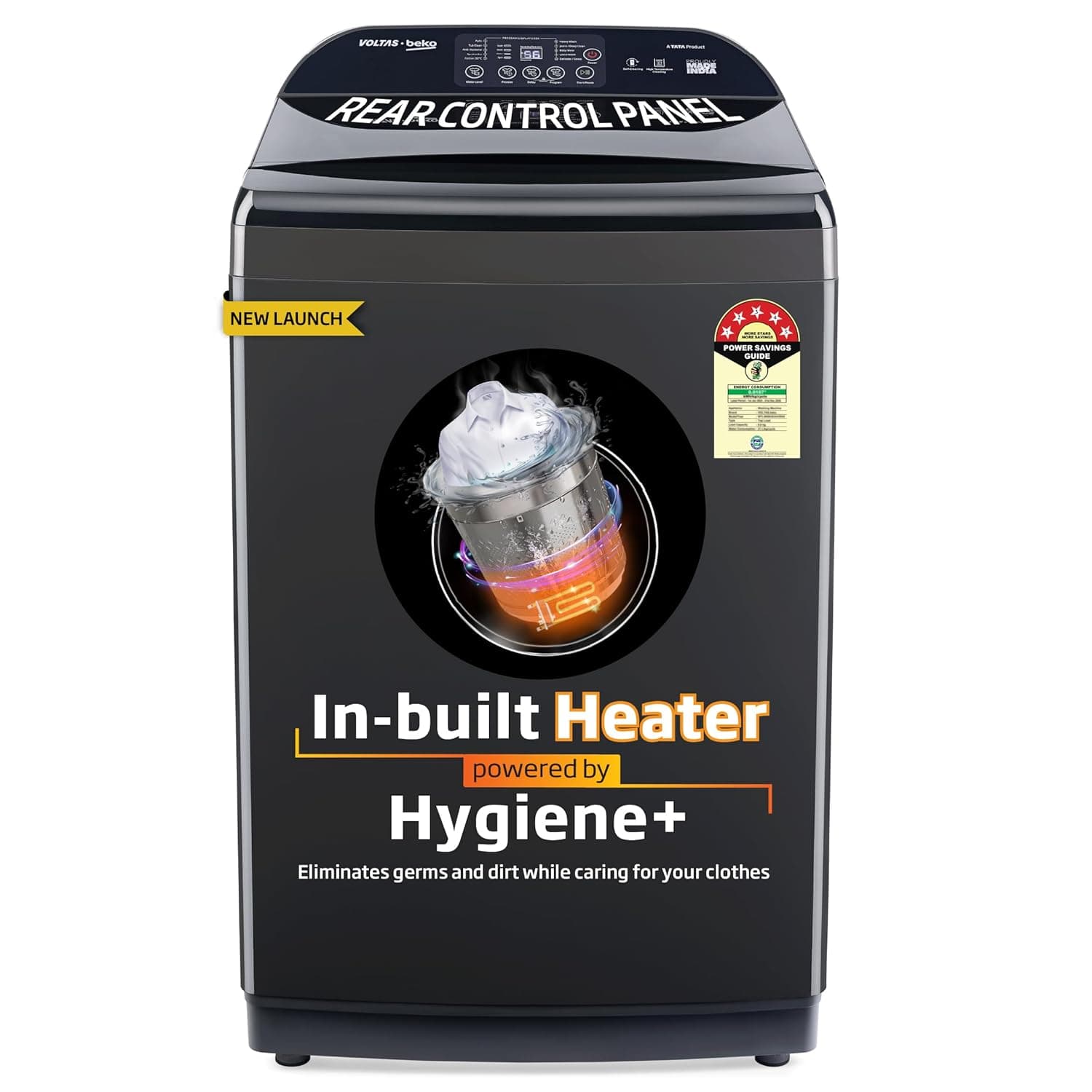 Voltas Beko, A Tata Product 10 Kg 5 Star Fully-Automatic Top Loading Washing Machine (WTL1006UEAH/OBS3060, Dark Grey, Inbuilt Heater)