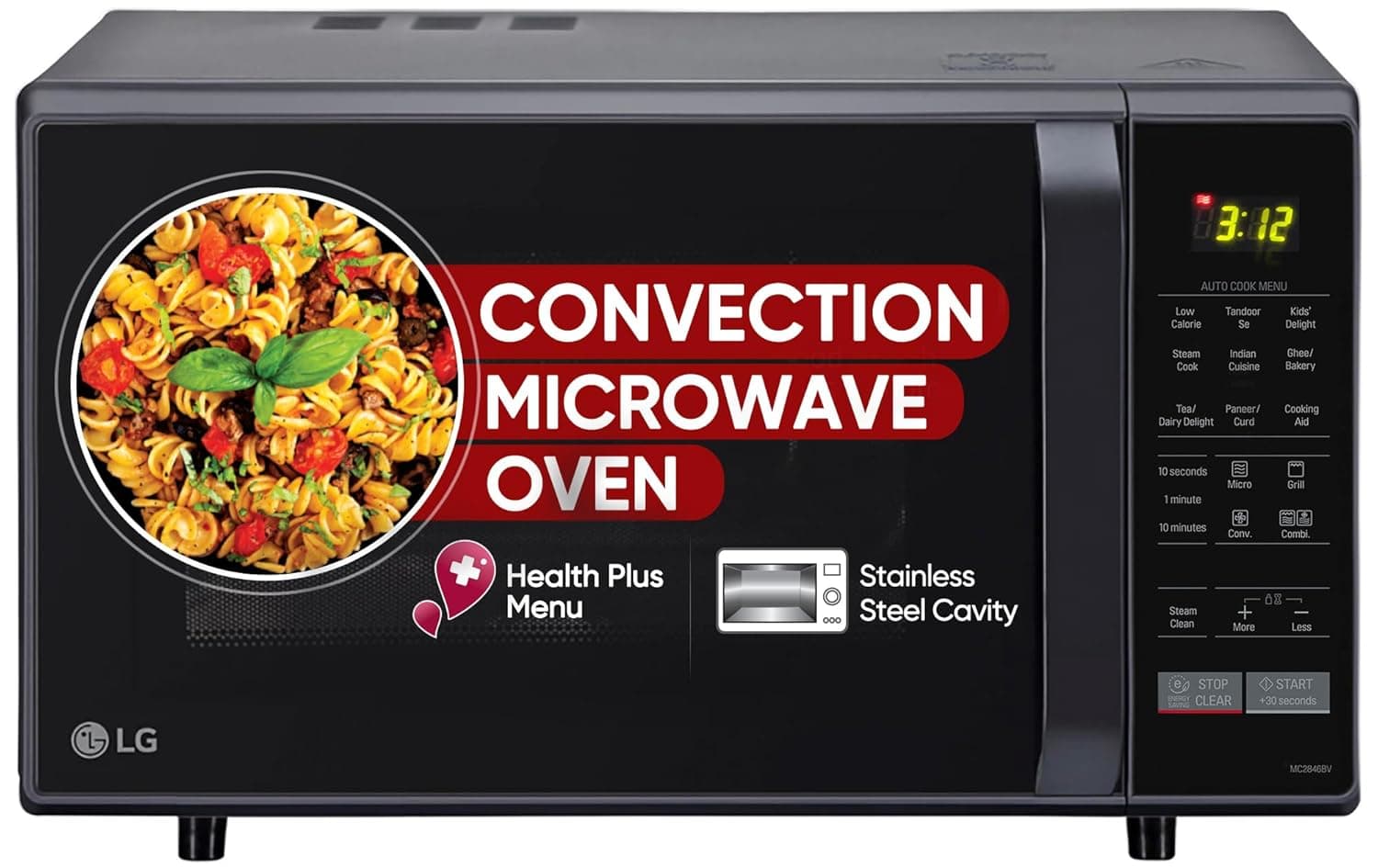 LG 28 L Convection Microwave Oven (MC2846BV, Black, Health Plus Menu, Indian Cuisine, Tandoor Se, Steam Clean & Stainless Steel Cavity)