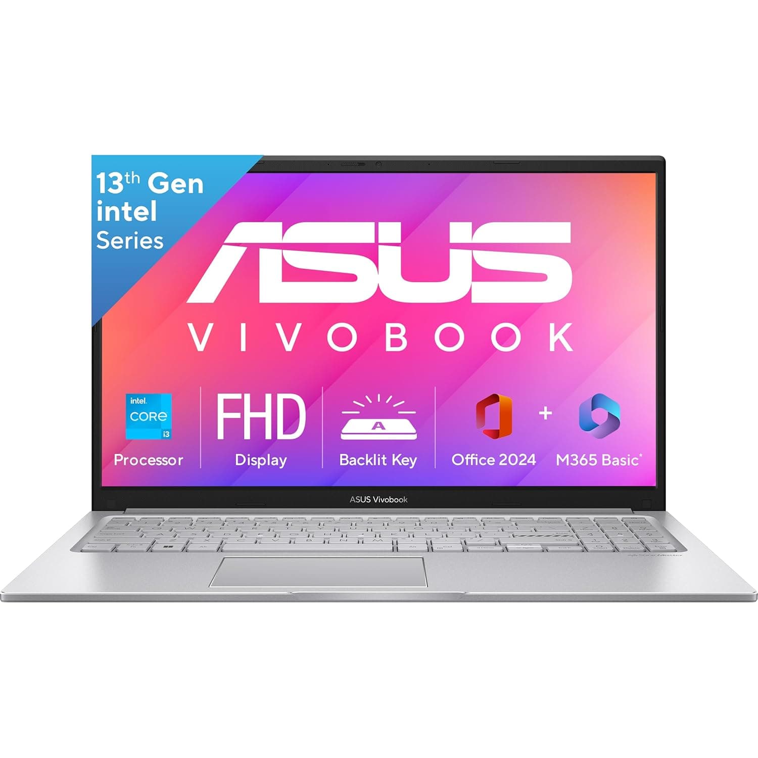 ASUS Vivobook 15 (2025), 13th Gen,Intel Core i3-1315U, 8GB RAM, 512GB SSD, FHD, 15.6", 39.6 cm, Windows 11 Home,M365 Basic(1 Year)* Office 2024,Cool Silver,1.7 Kg, X1504VA-D5321WS, Thin & Light Laptop