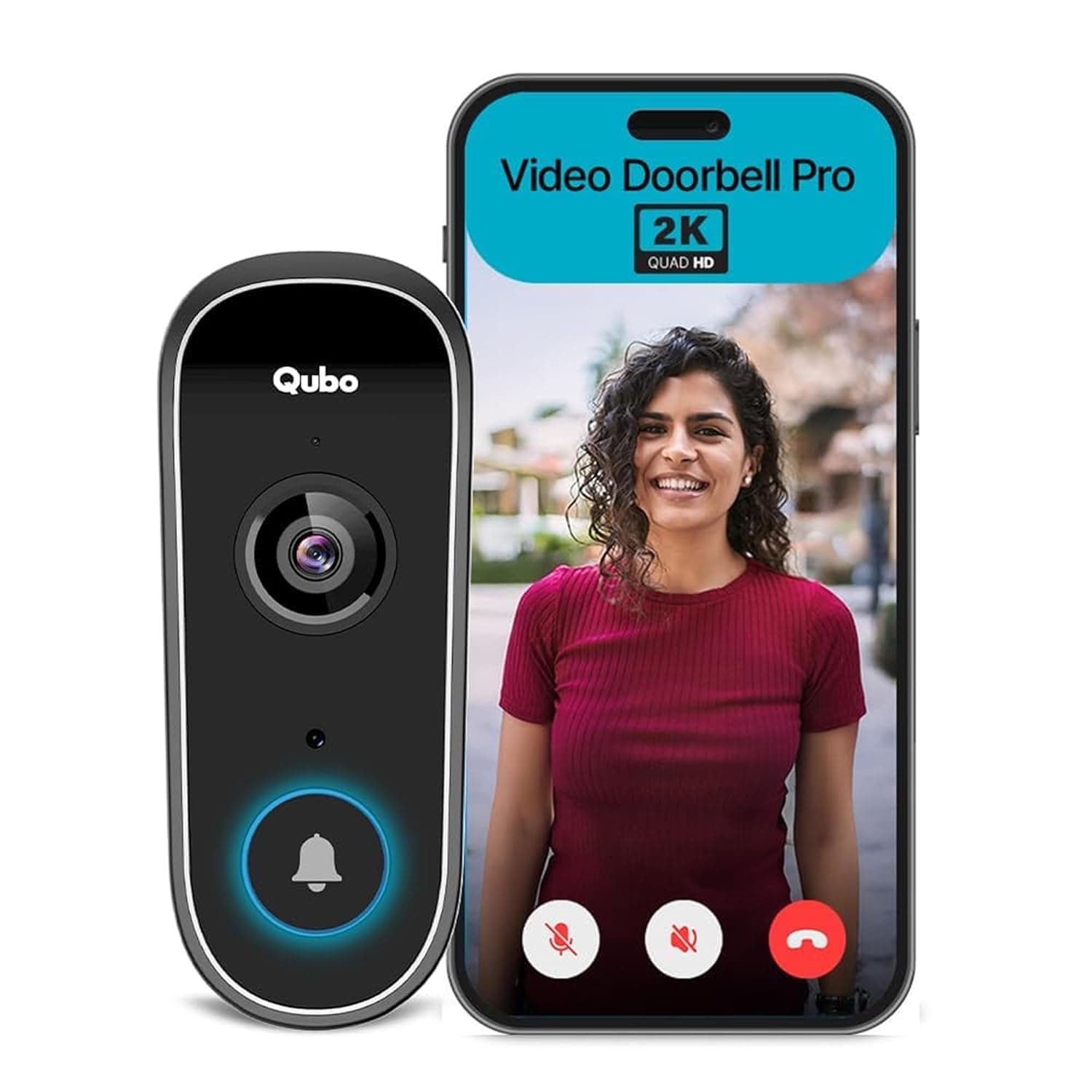 Qubo Smart Wi-Fi Video Doorbell Pro 2K from Hero Group | Instant Phone Visitor Video Call | Intruder Alarm | 3MP 1296P Resolution | 2-Way Talk | NightPulse Vision