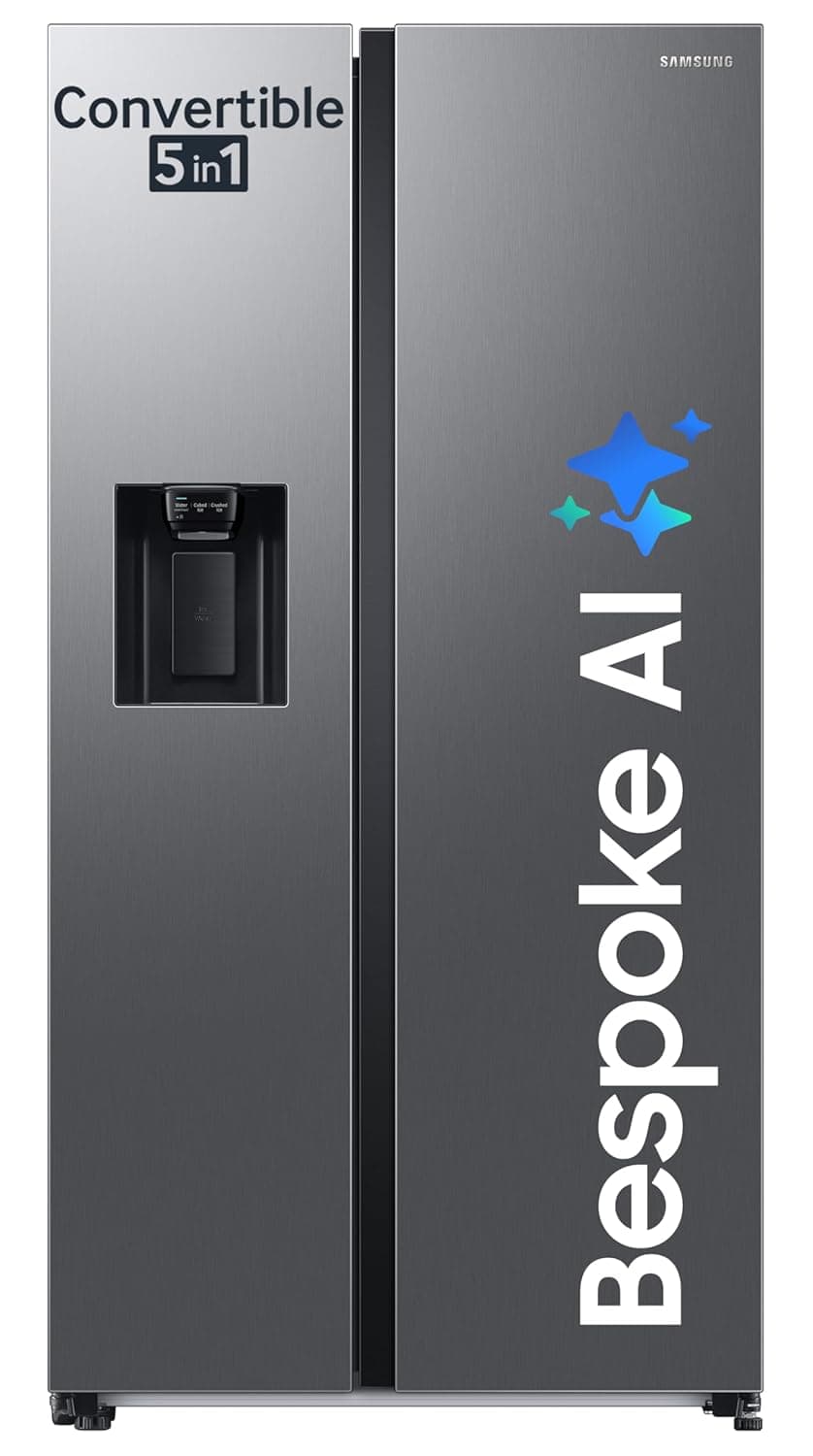 Samsung 633 L, 3 Star, Frost Free, Double Door, Convertible 5-in-1 Digital Inverter, Side By Side Refrigerator with AI, WiFi & Water & Ice Dispenser (RS78CG8543S9HL, Silver, Refined Inox)