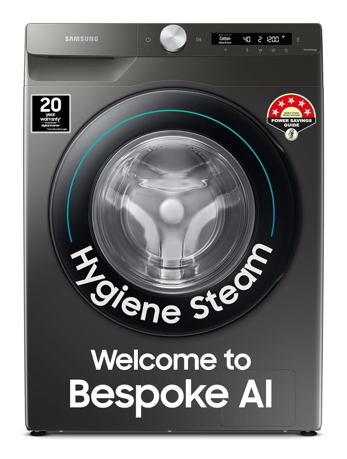 Samsung 7 kg, 5 Star, AI Control, Wi-Fi, Digital Inverter, Motor, Fully-Automatic Front Load Washing Machine (WW70T502NAN1TL, Hygiene Steam, Inox)