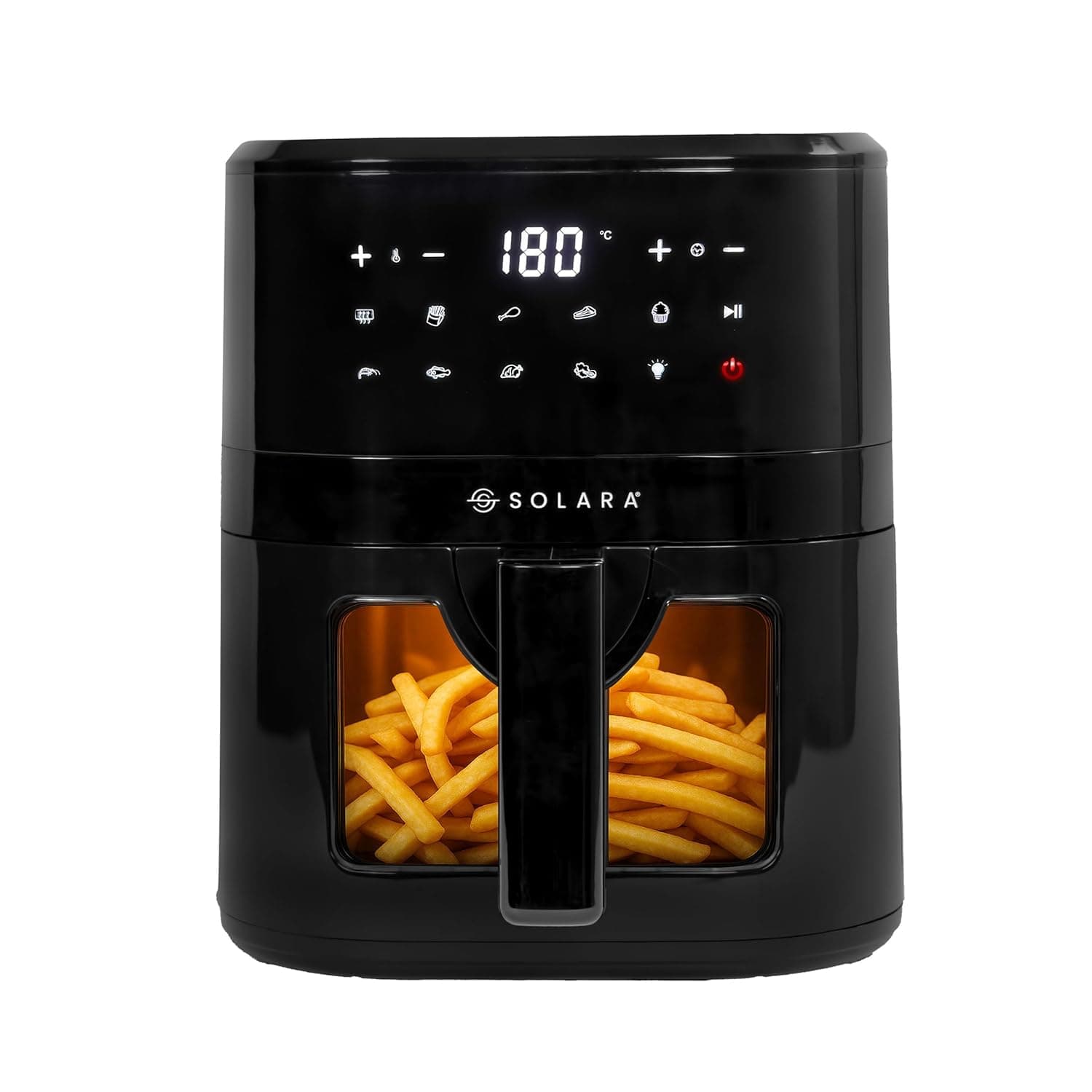 SOLARA Air Fryer For Home 4.5L with See Through Window, 10 Preset menus, 360° High Speed Air Circulation for Fry, Grill, Roast & Bake,Uses upto 90% less fat, 1500 Watts, Digital Touch Control, Black