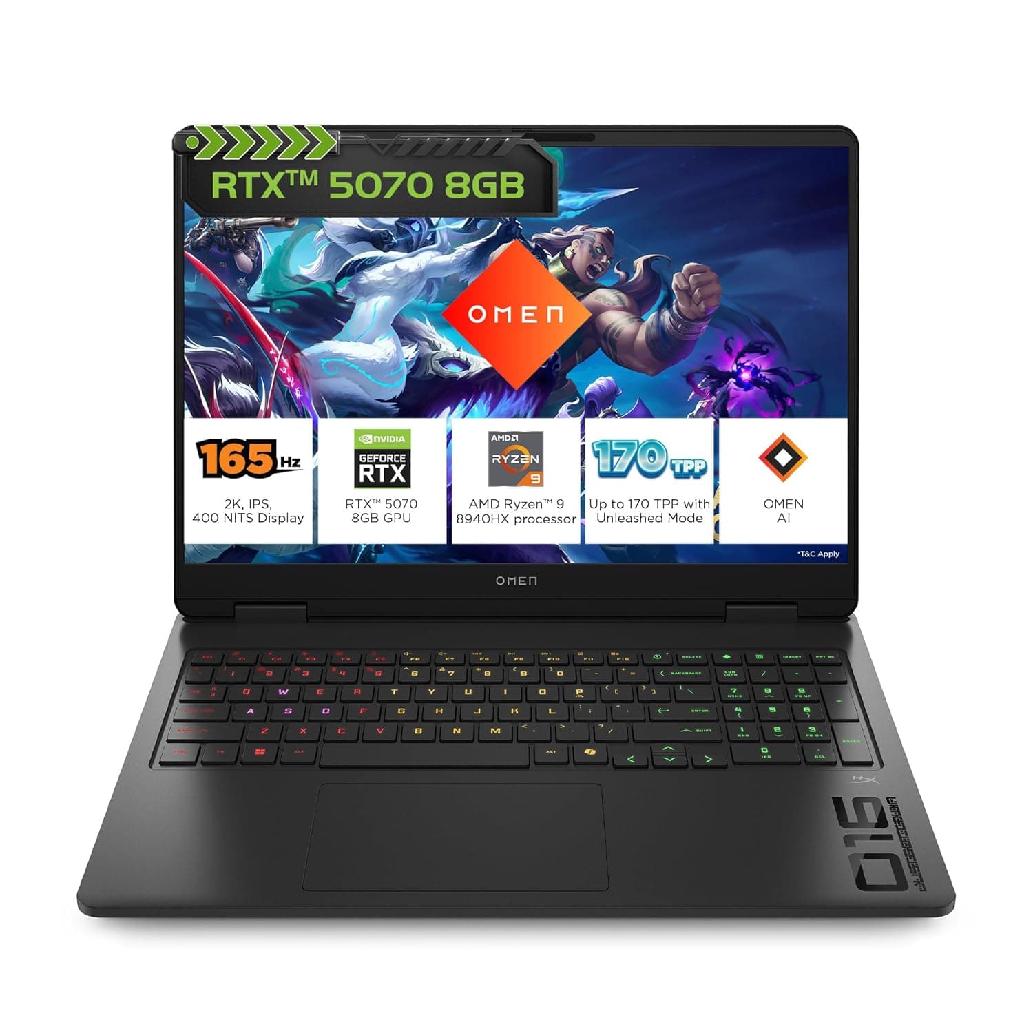 HP Omen, AMD Ryzen 9 8940HX, 8GB RTX 5070, 24GB DDR5(Upgradeable) 1TB SSD, 240Hz, 2k WUXGA, 3ms, 400 nits, 16''/40.6cm, Win11, M365* Office24, Black, 2.44kg, ap0182AX, RGB, AI Gaming Laptop