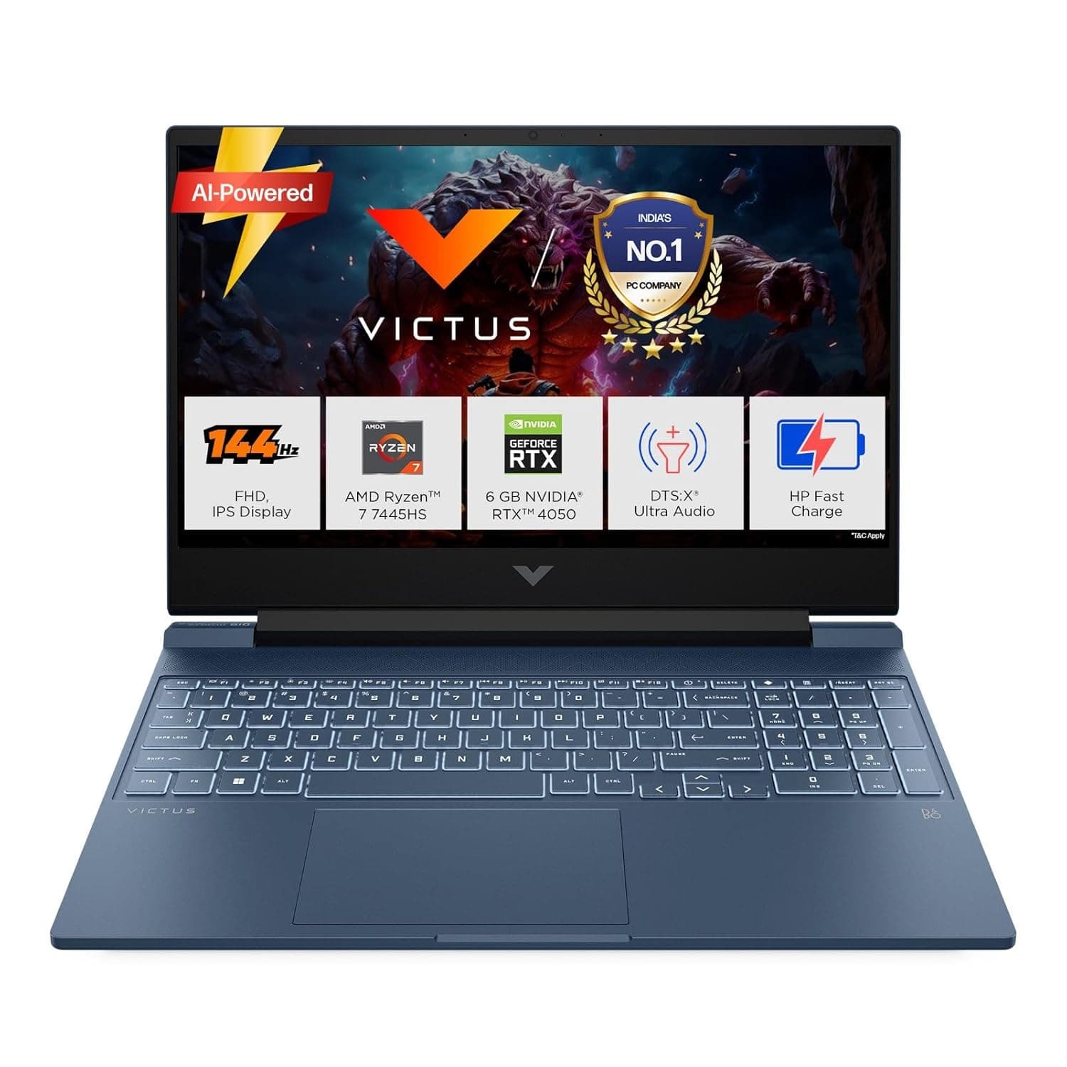 HP Victus, AMD Ryzen 7 7445HS, 6GB RTX 4050, 16GB DDR5(Upgradeable) 512GB SSD, 144Hz, IPS, 300nits, FHD, 15.6''/39.6cm, Win11, M365* Office24, Blue, 2.29kg, fb3130AX, Backlit, DTS Audio, Gaming Laptop