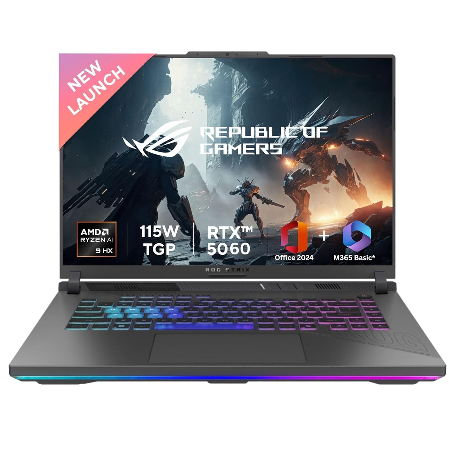 ASUS ROG Strix G16, AMD Ryzen 9 8940HX, Gaming Laptop(RTX 5060-8GB/115W TGP/16GB/1TB /2.5K QHD+/16"/240Hz/90WHrs/Windows 11/M365 Basic (1Year)*/Office Home 2024/Eclipse Gray/2.5 Kg) G614PM-S5046WS