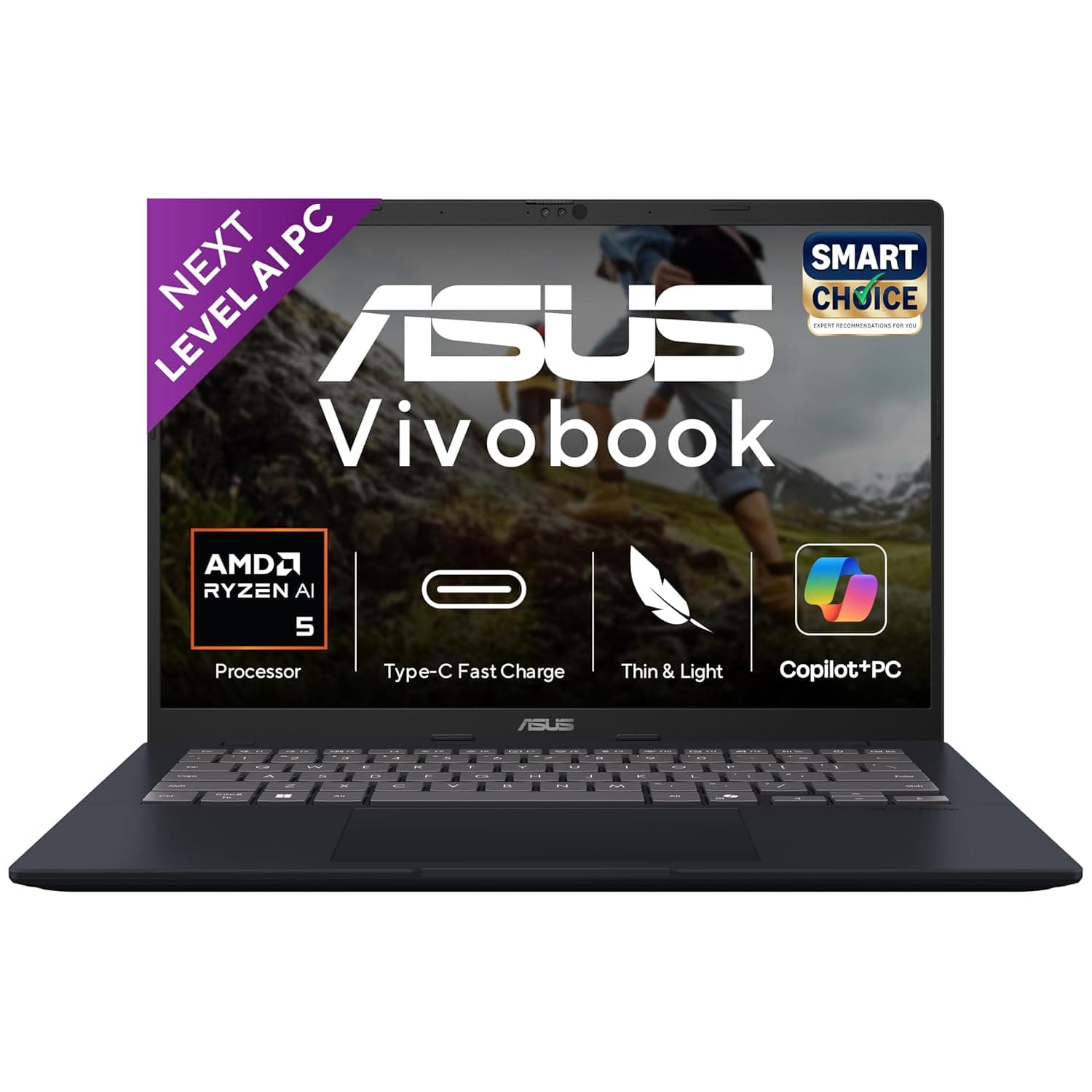 ASUS Vivobook 14,Smartchoice,AMD Ryzen AI 5 330, 16GB RAM, 512GB SSD,FHD+ 14", Win11,Office24, M365 Basic (1Yr)*,Quiet Blue, 1.46Kg,M1407KA-LY132WS,AMD Radeon iGPU, 50 Tops,Next-Gen AI Laptop,Copilot+